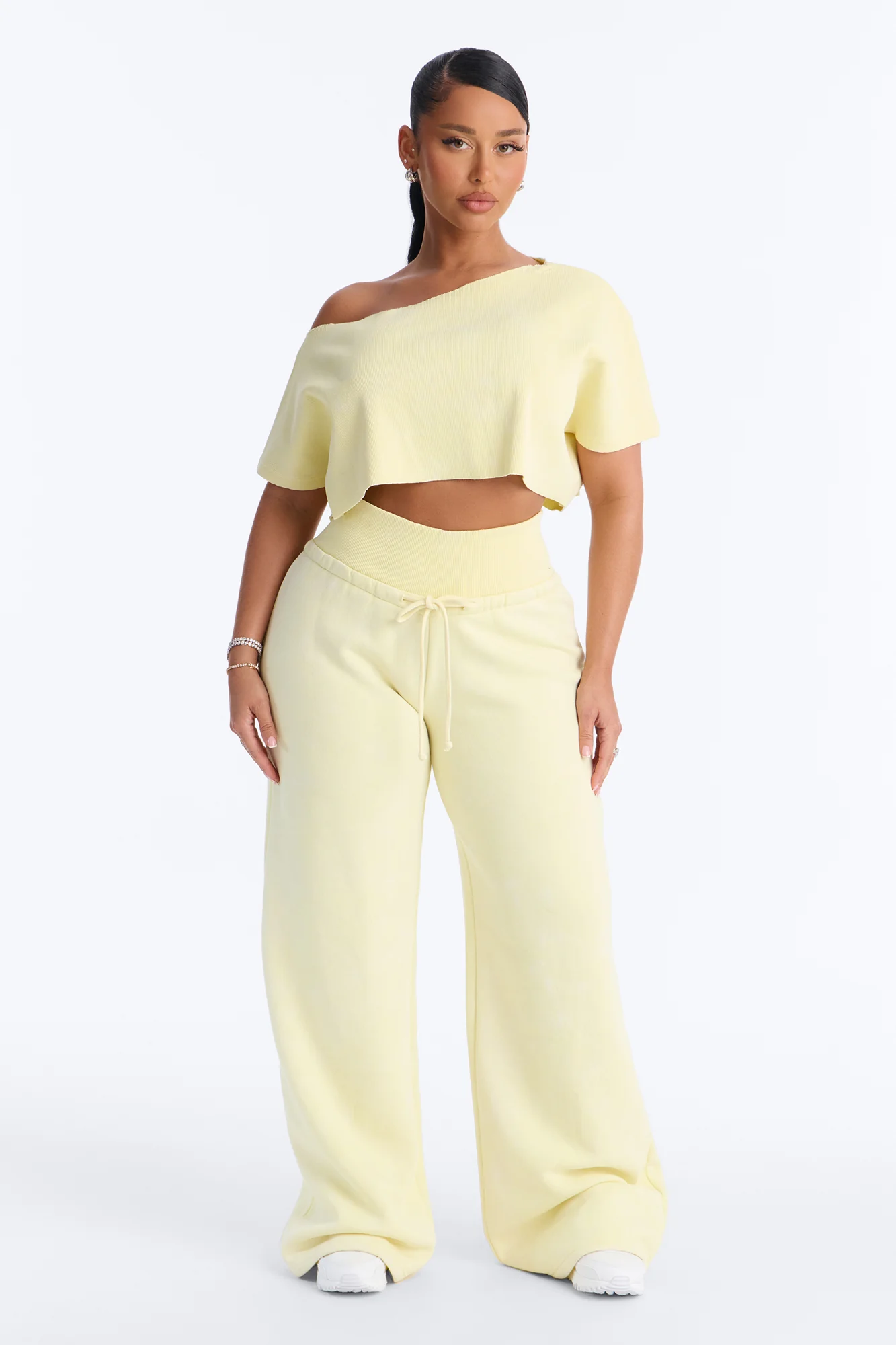 Mila Off Shoulder Top And Sweatpant Set - Yellow