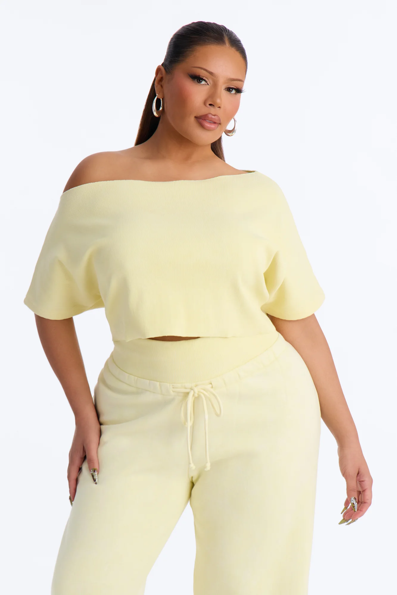Mila Off Shoulder Top And Sweatpant Set - Yellow - Image 6