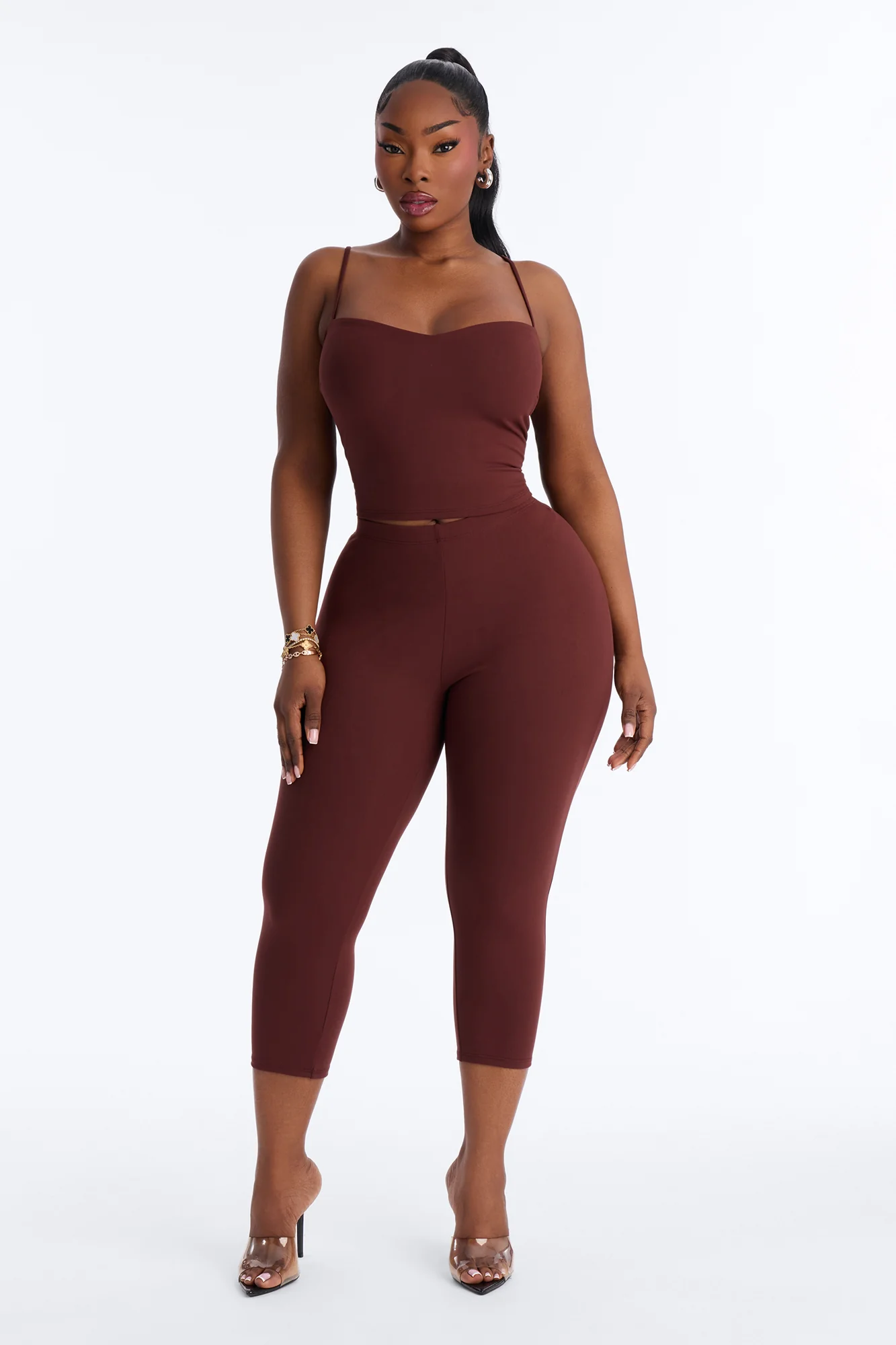 Mila Tank Top Capri Set - Brown - Image 5