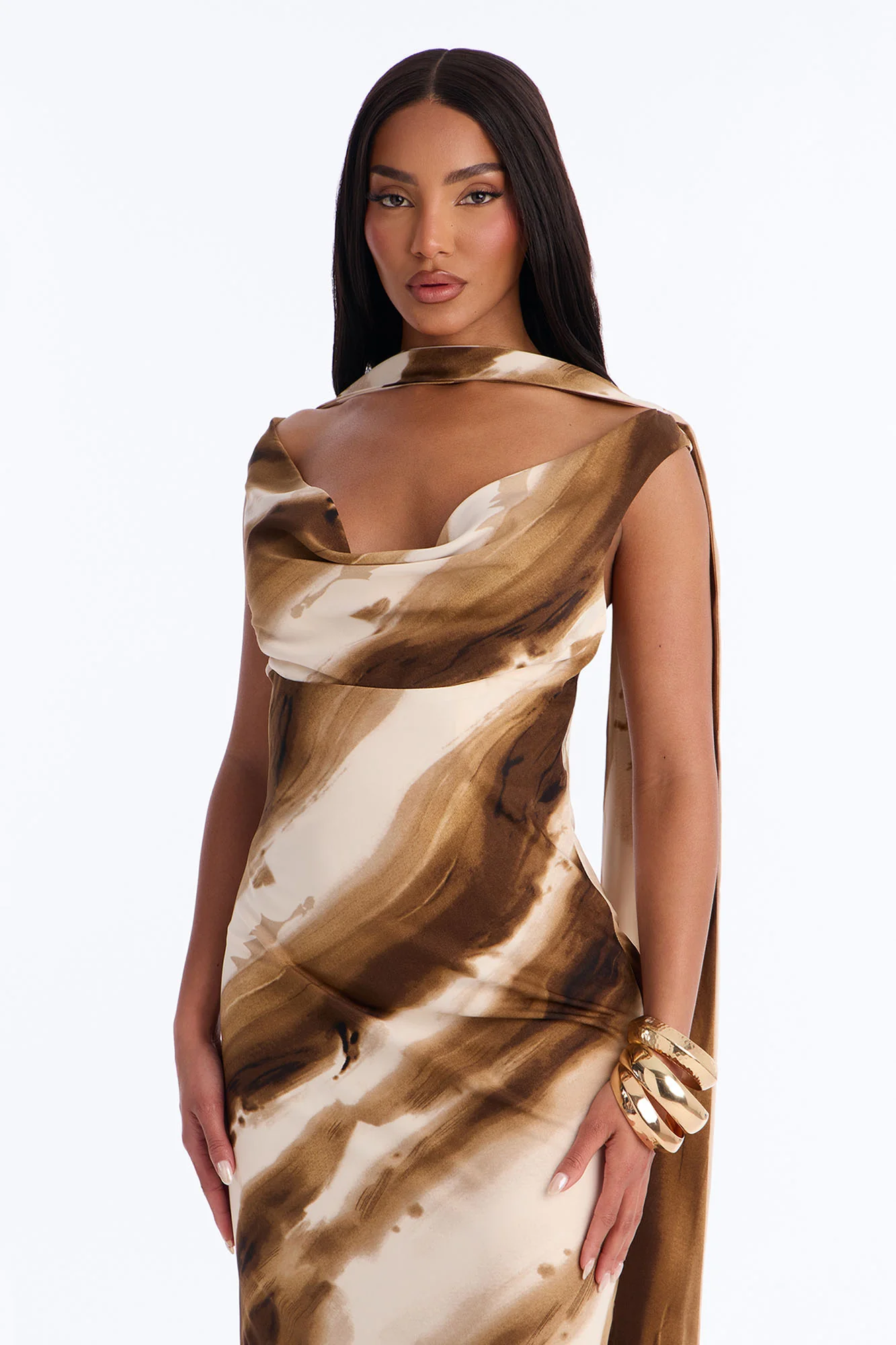 Milana Cowl Neck Maxi Dress - Brown - Image 2
