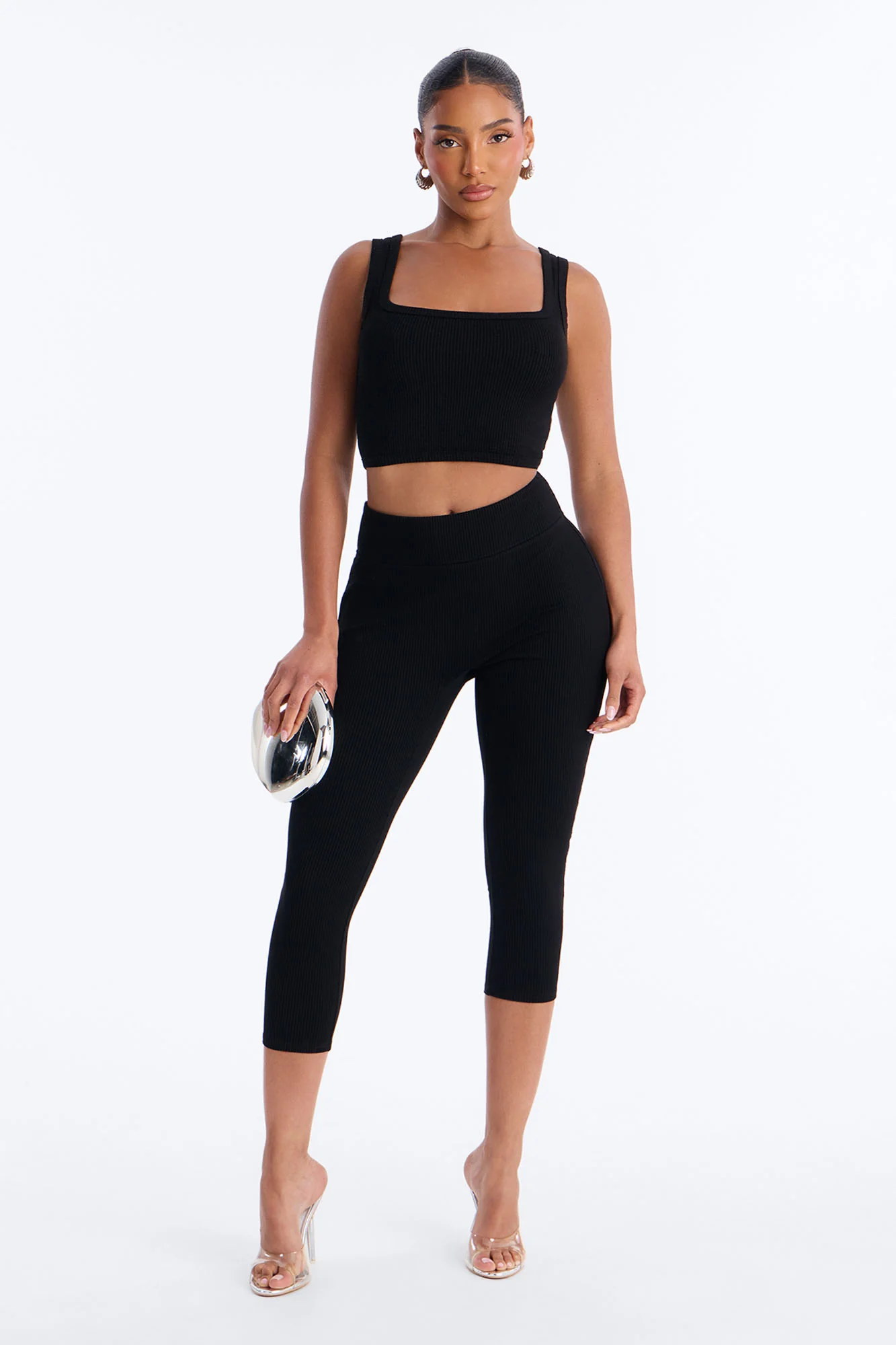 Milana Snatched Capri Pant Set - Black