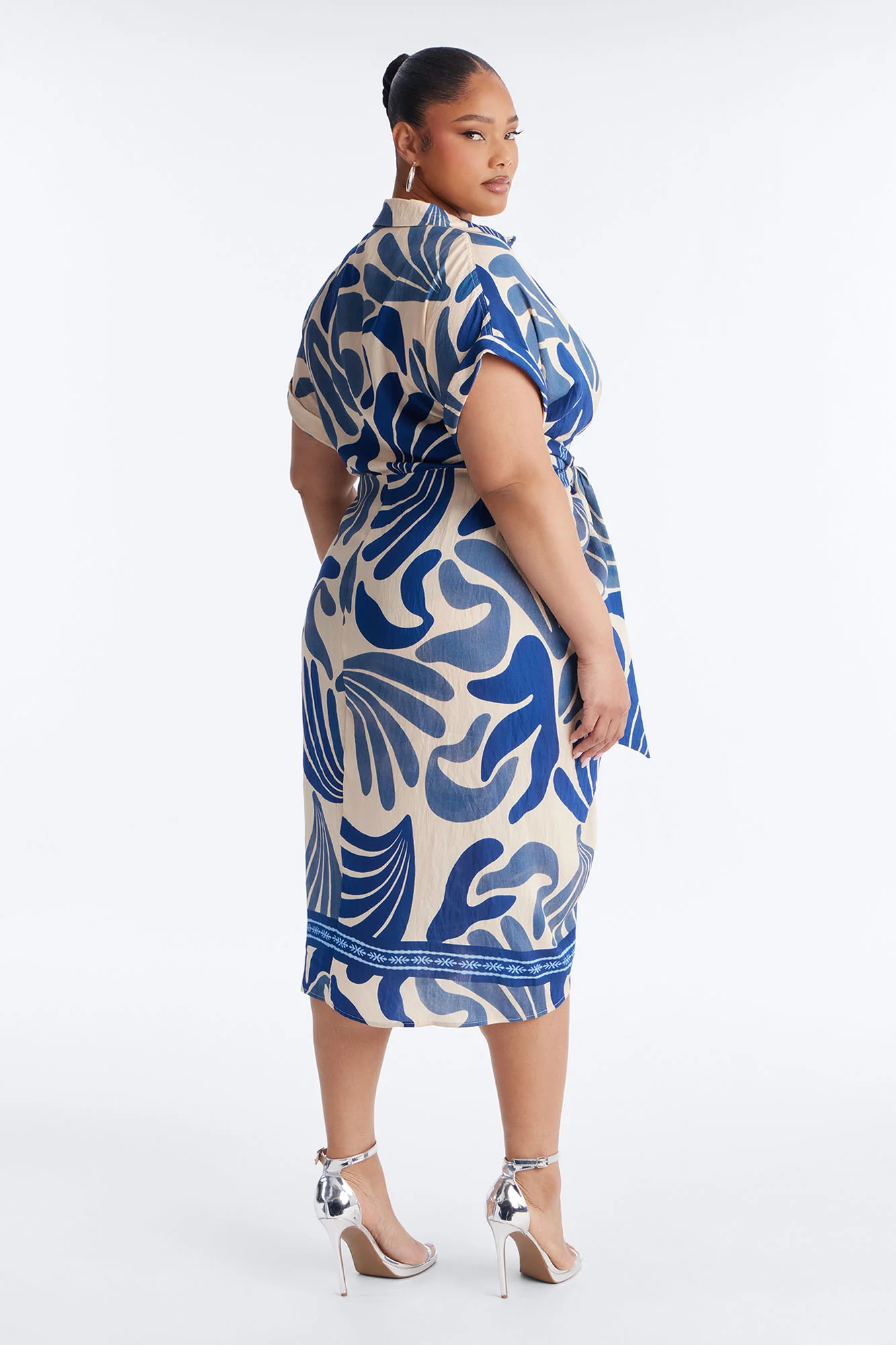 Milani Printed Shirt Midi Dress - White/Blue - Image 8