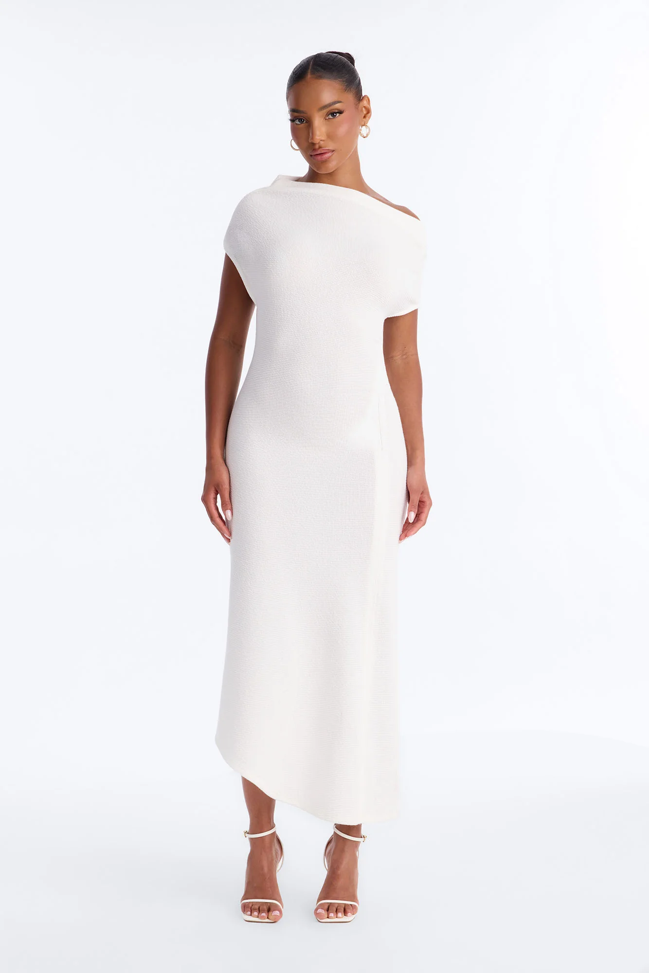 Milena Asymmetrical Textured Midi Dress - White