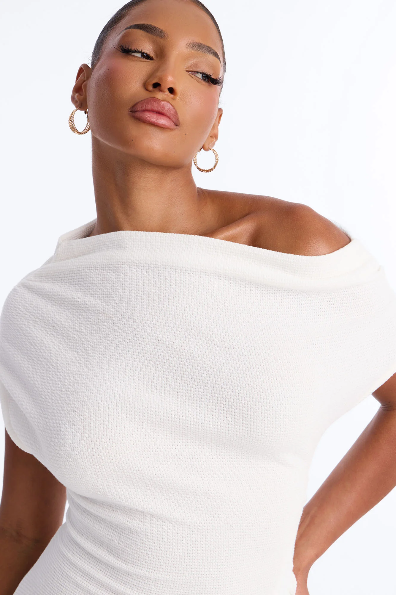 Milena Asymmetrical Textured Midi Dress - White - Image 3