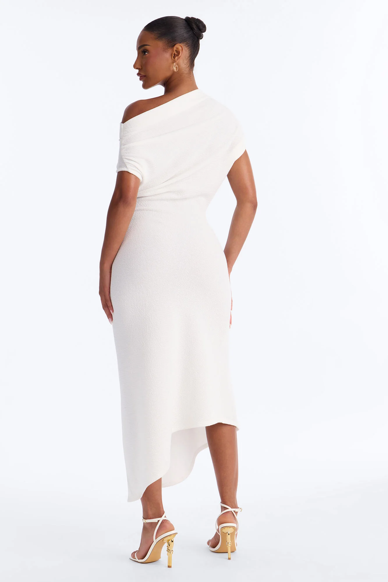 Milena Asymmetrical Textured Midi Dress - White - Image 4