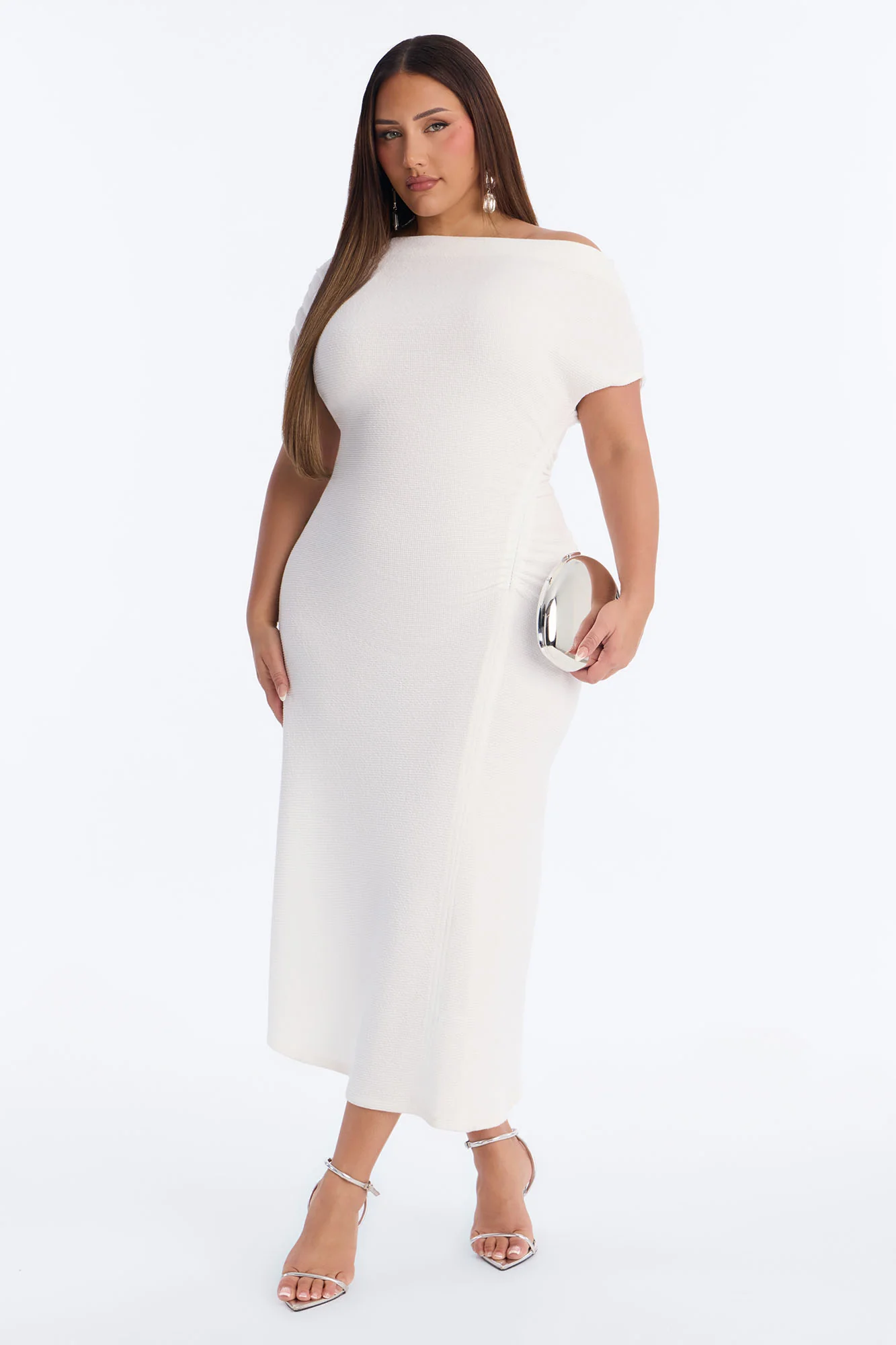Milena Asymmetrical Textured Midi Dress - White - Image 5