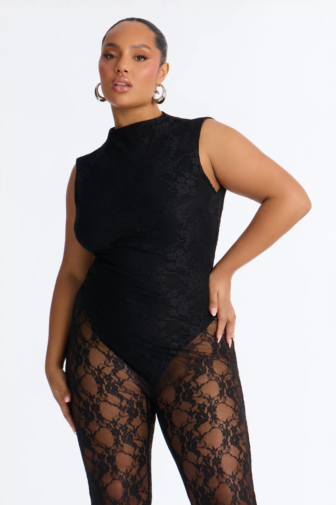 Miley Backless Lace Capri Catsuit - Black - Image 6
