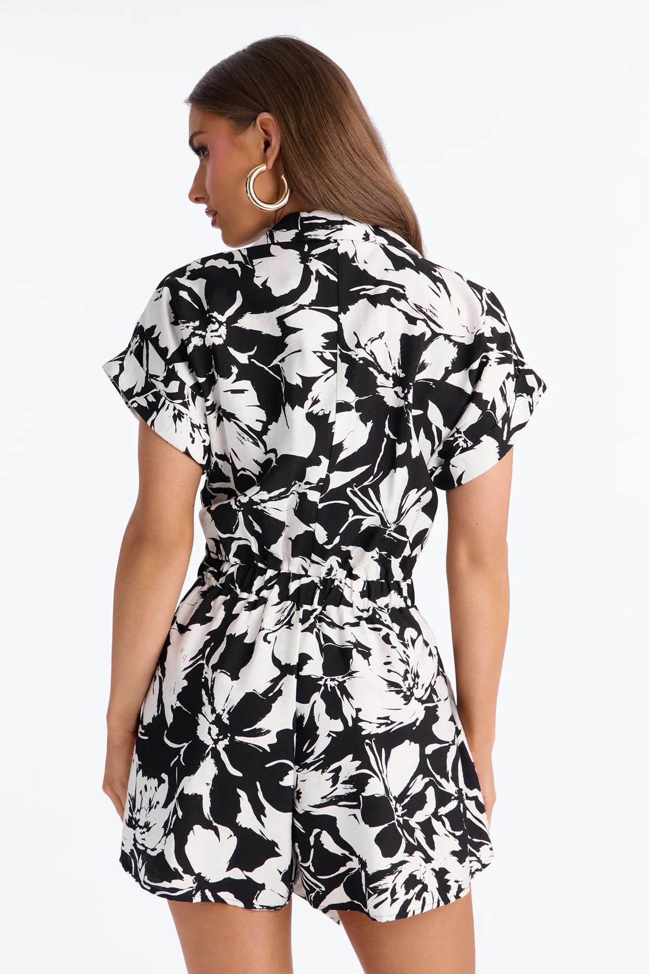 Miley Linen Floral Romper - Black/White - Image 4