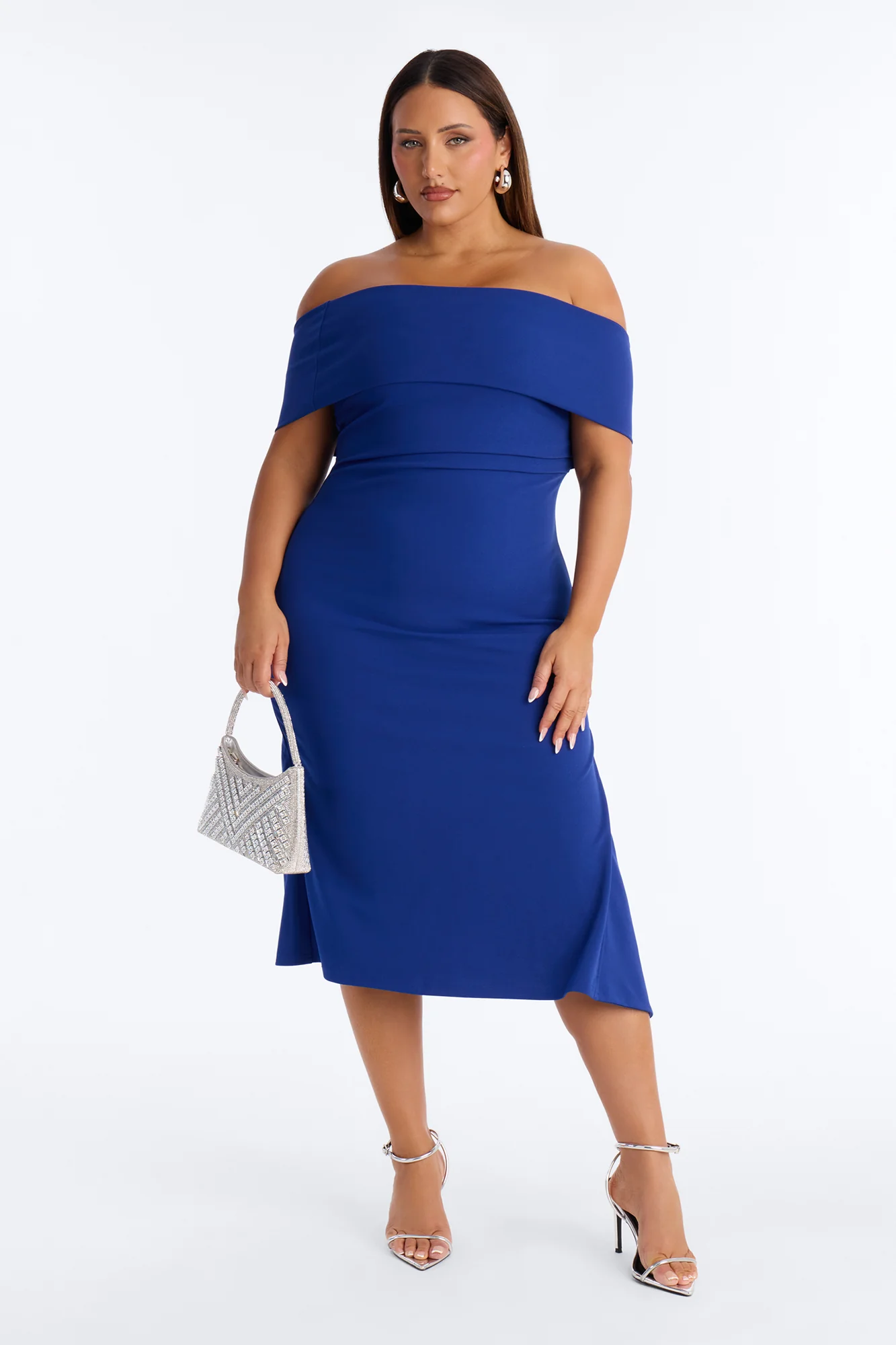 Millie One Shoulder Crepe Knit Midi Dress - Royal - Image 4