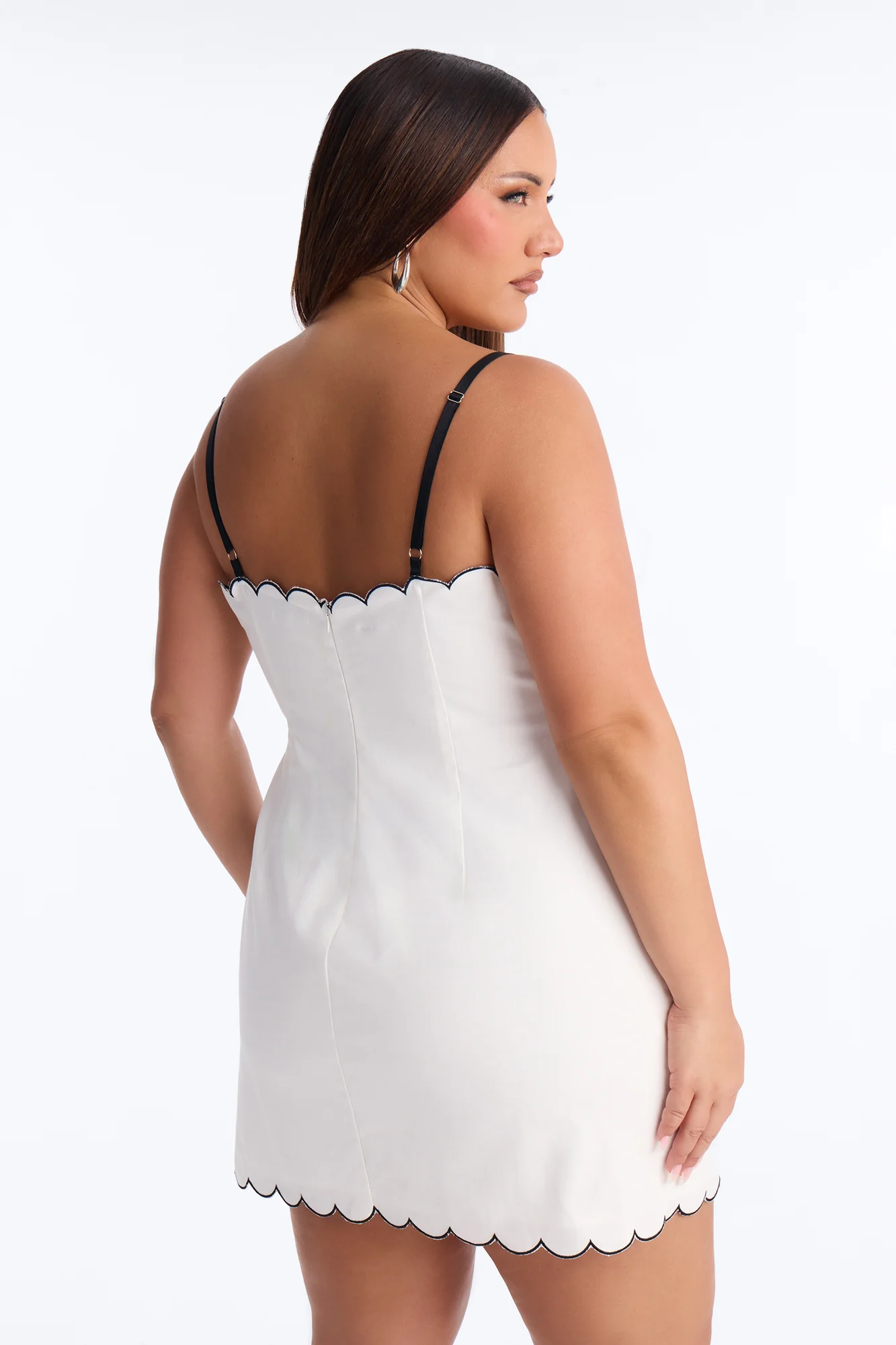 Millie Spaghetti Strap Linen Mini Dress - White/Black - Image 8