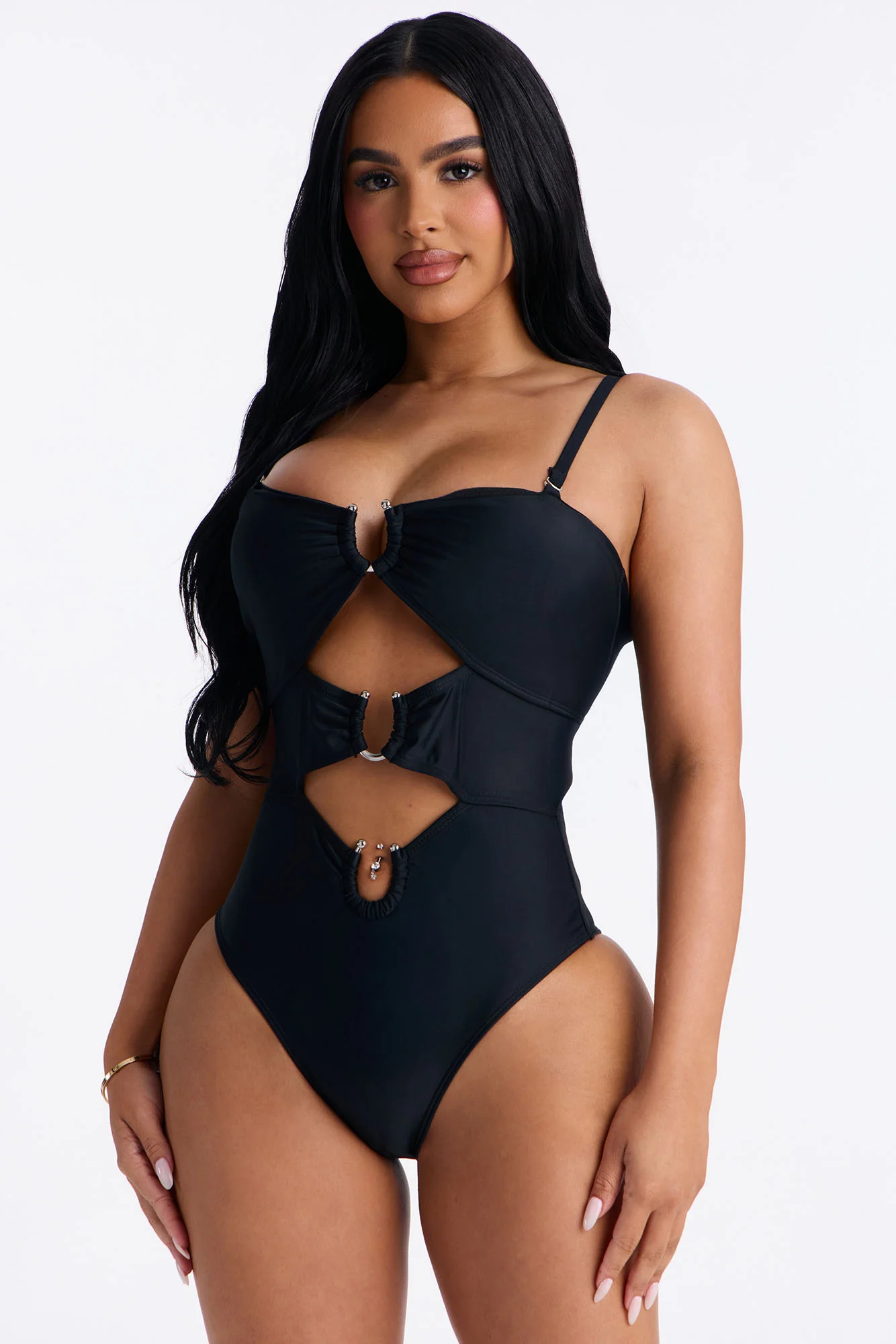 Mimosas By The Pool U Wire Cut Out 1 Piece Swimsuit - Black
