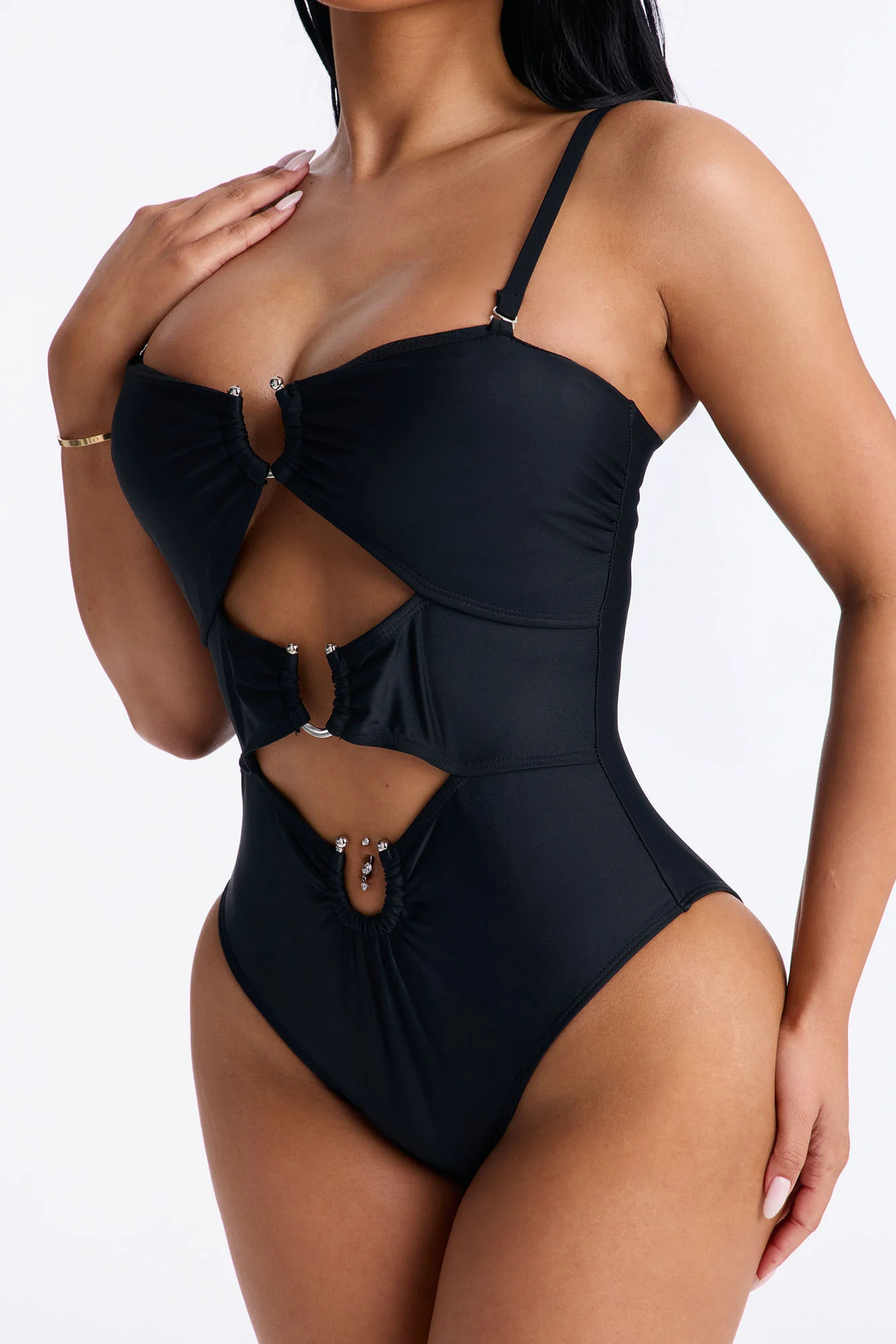 Mimosas By The Pool U Wire Cut Out 1 Piece Swimsuit - Black - Image 2