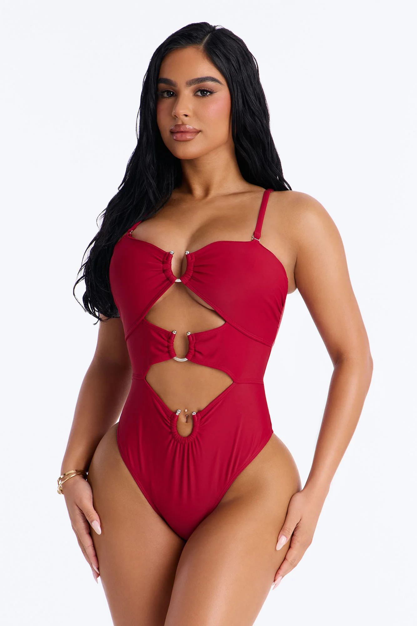 Mimosas By The Pool U Wire Cut Out 1 Piece Swimsuit - Burgundy