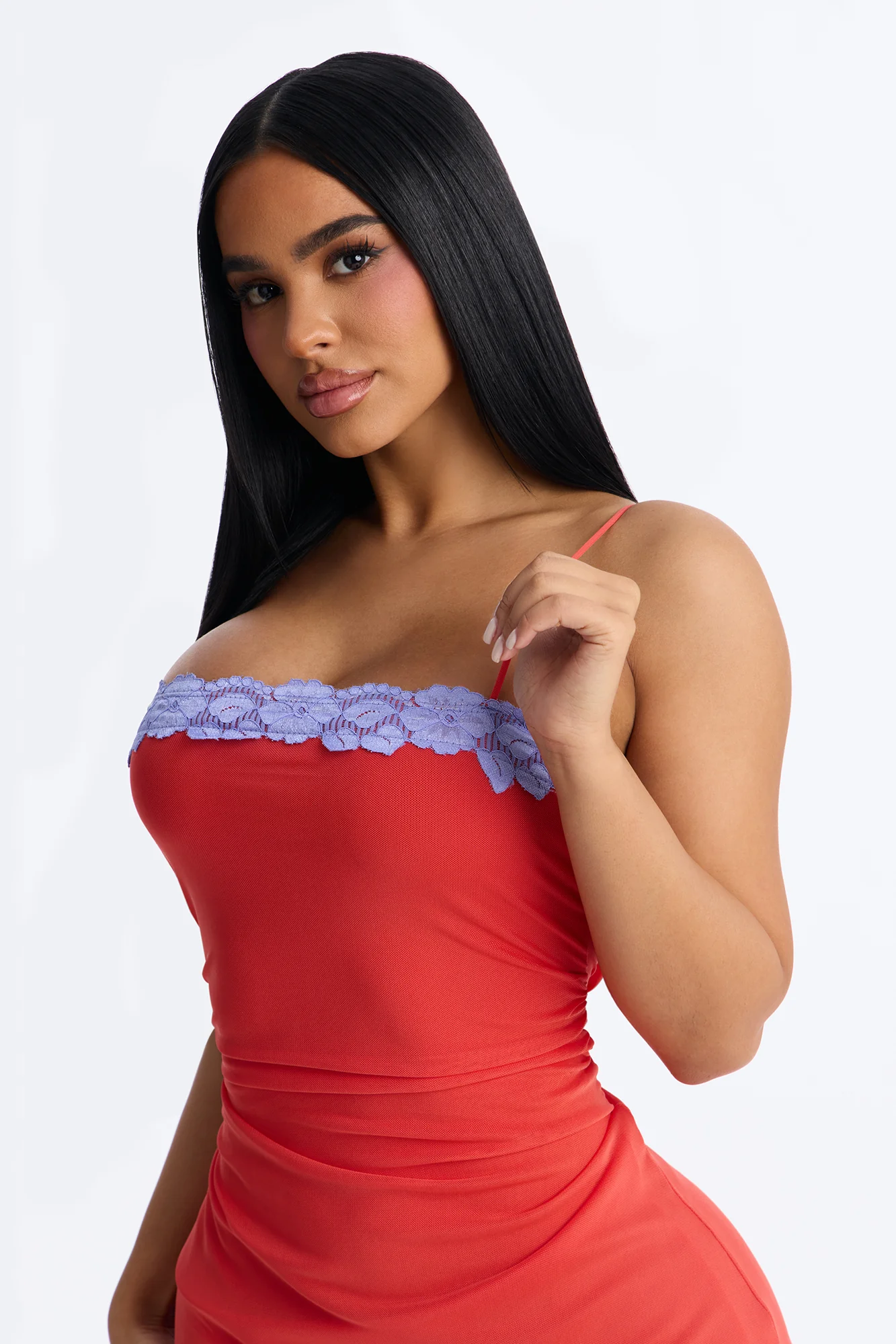 Mina Mesh Micro Mini Dress - Tomato Red/combo - Image 3