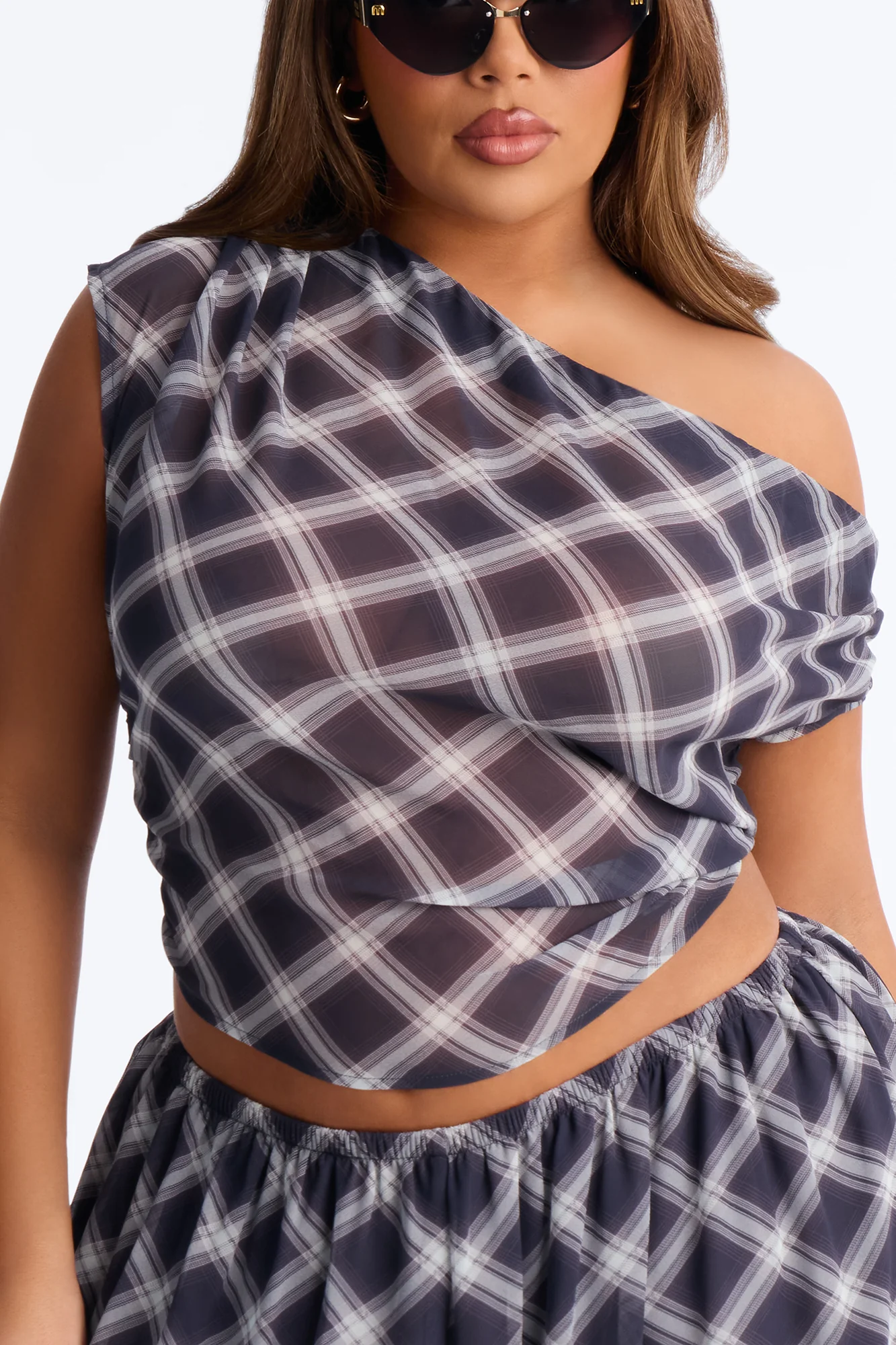 Mina Plaid Chiffon Balloon Pant Set - Navy/combo - Image 5