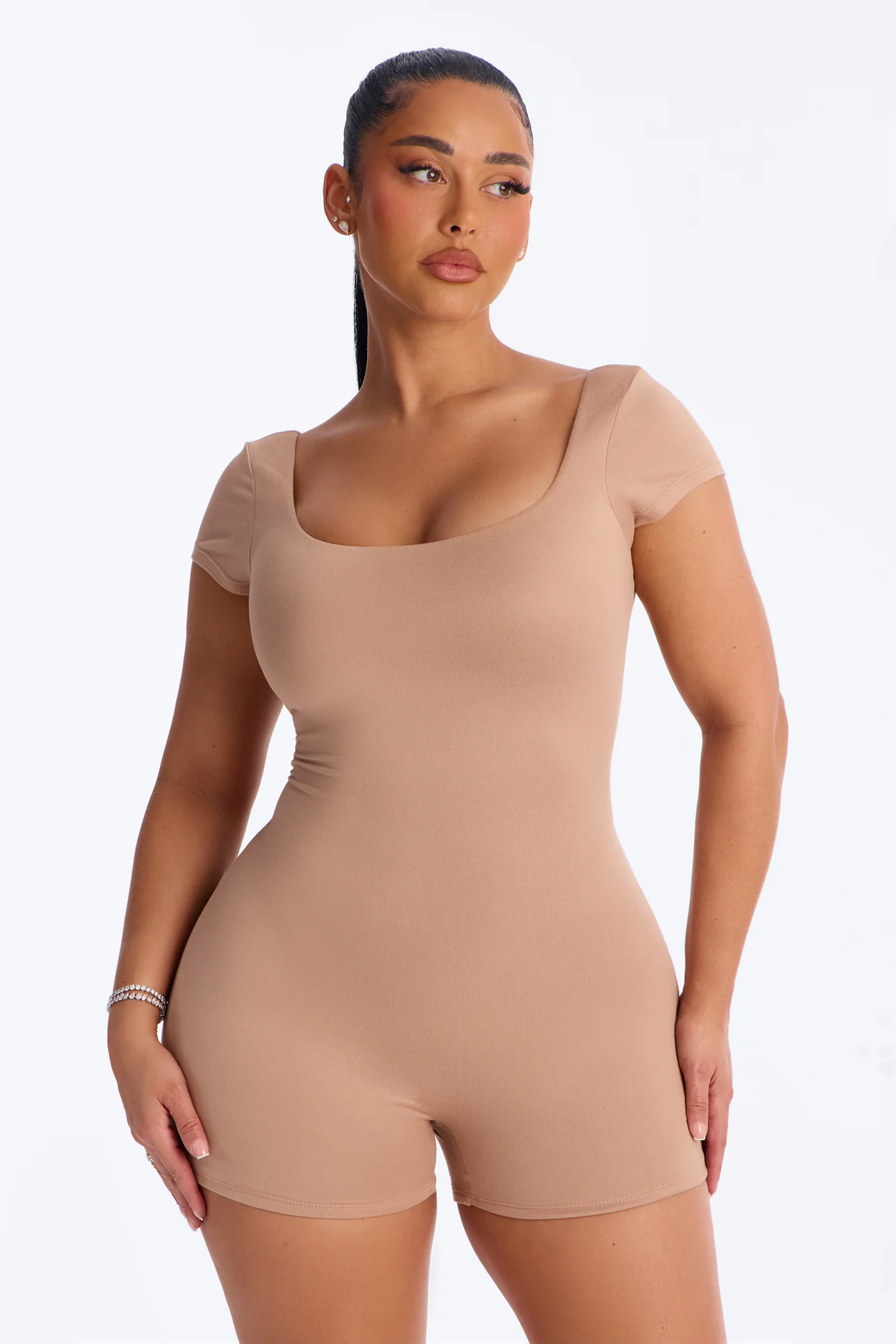 Mindy Double layer Square Neck Romper - Tan - Image 2