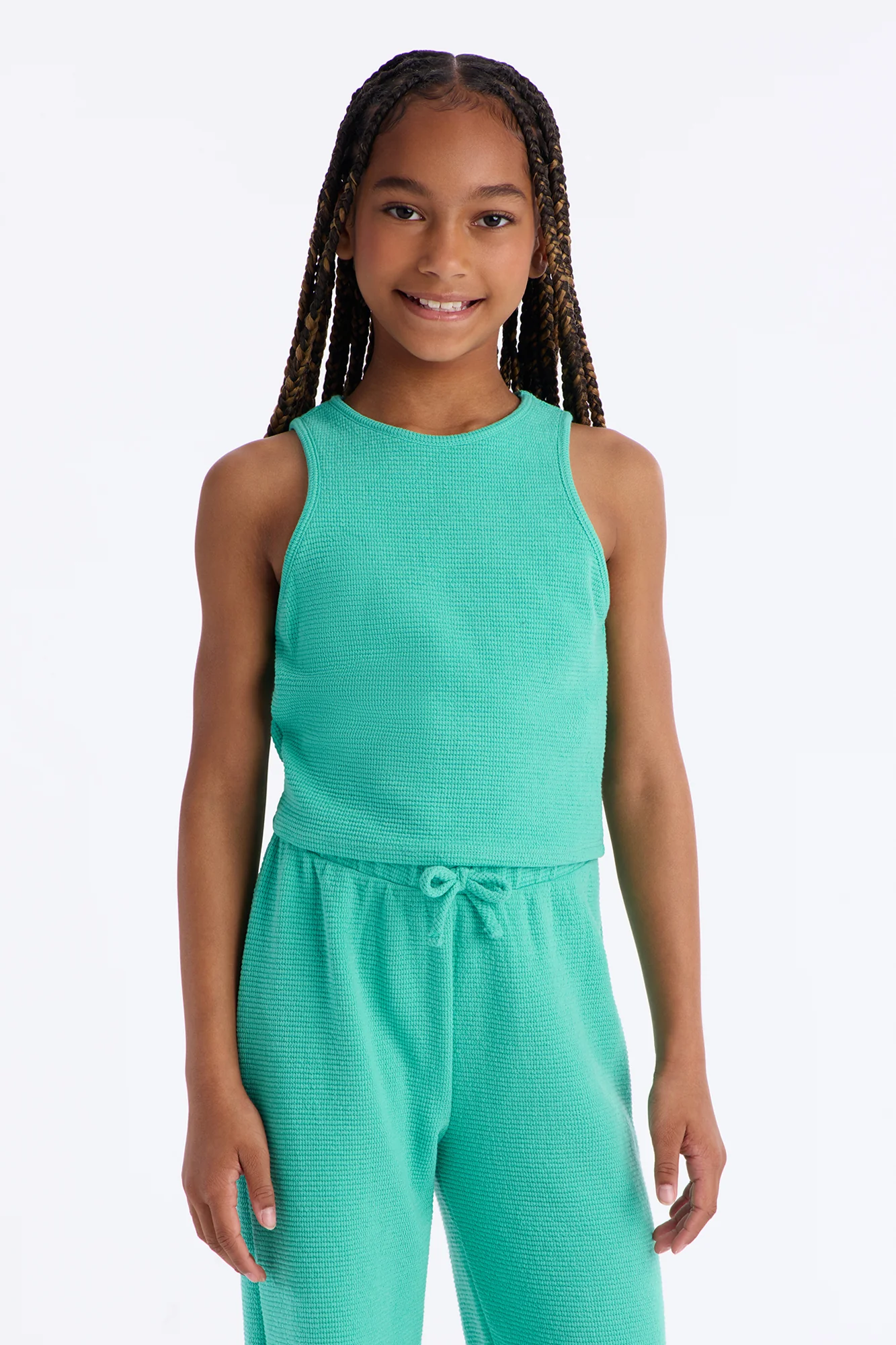 Mini Alana Textured Wide Leg Pant Set - Aqua - Image 2