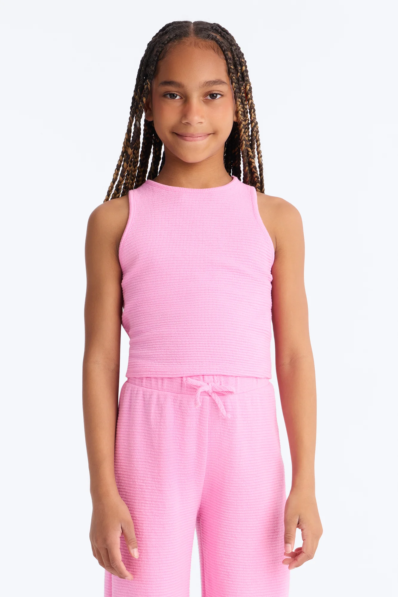 Mini Alana Textured Wide Leg Pant Set - Pink - Image 2