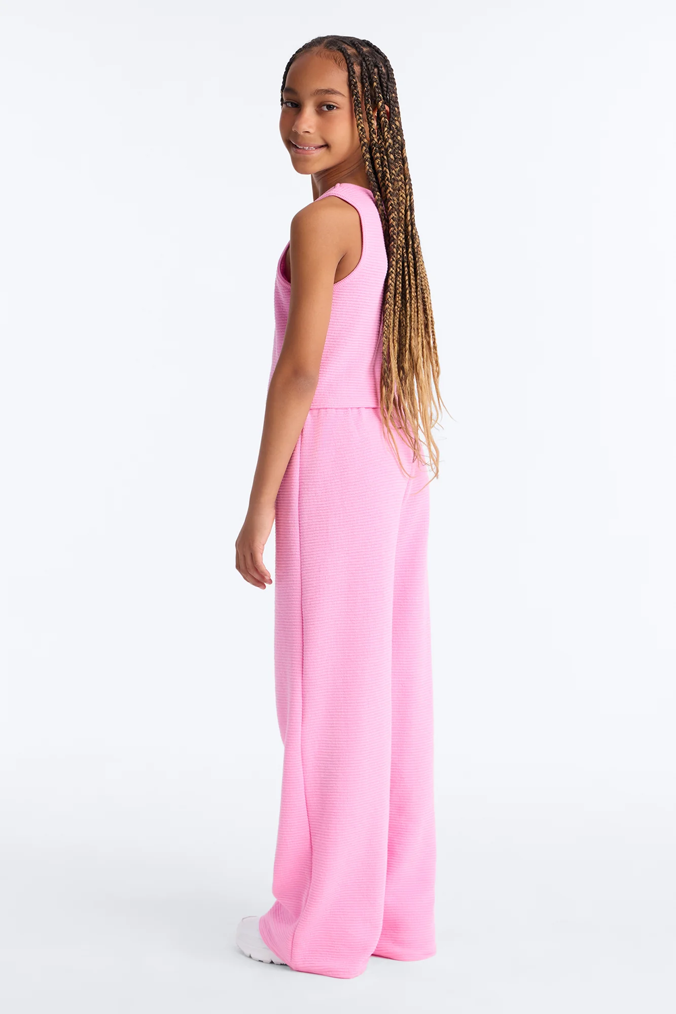 Mini Alana Textured Wide Leg Pant Set - Pink - Image 4