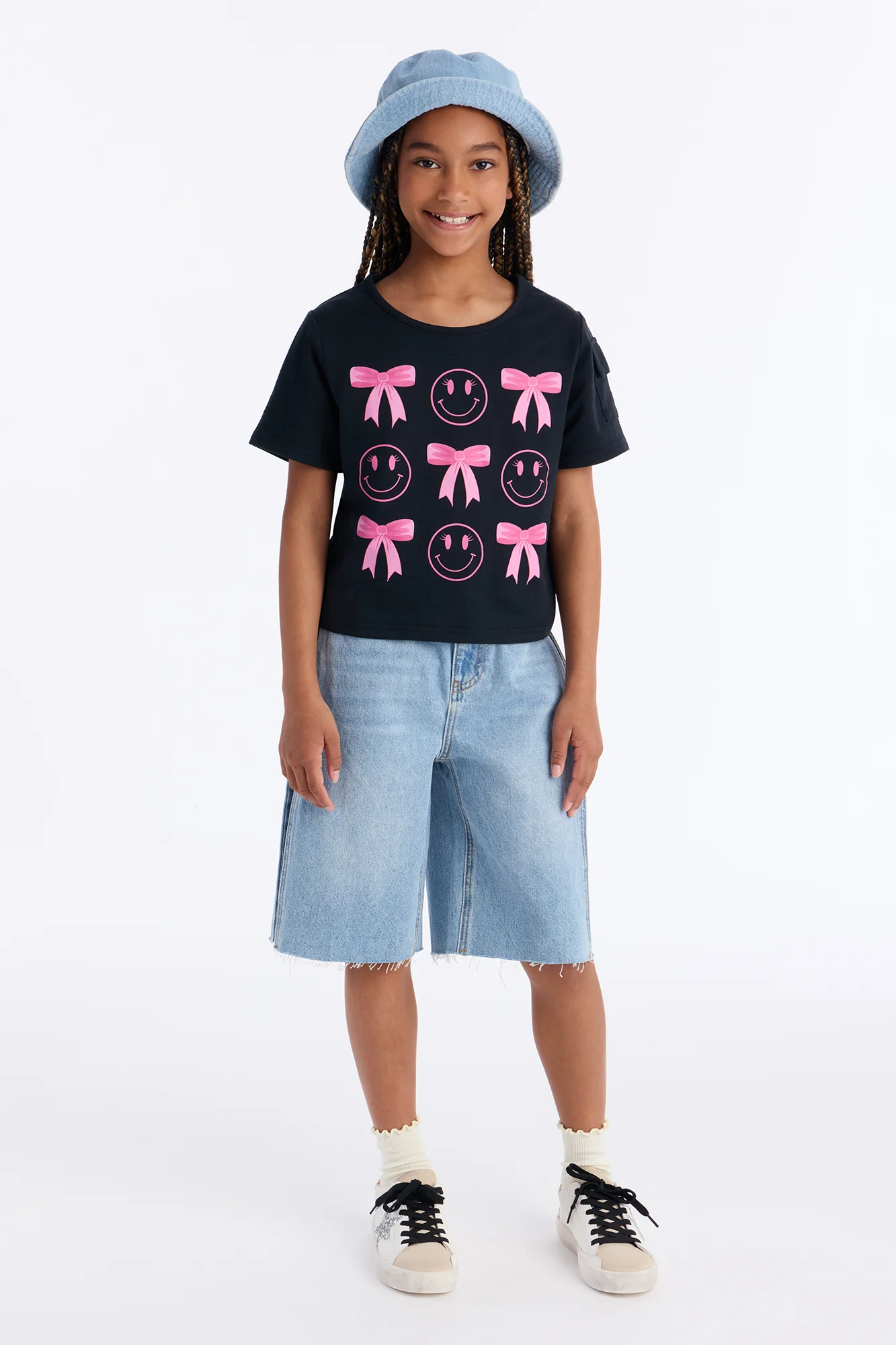 Mini Aleksa Pleated Non Stretch Denim Jorts - Light Wash - Image 2