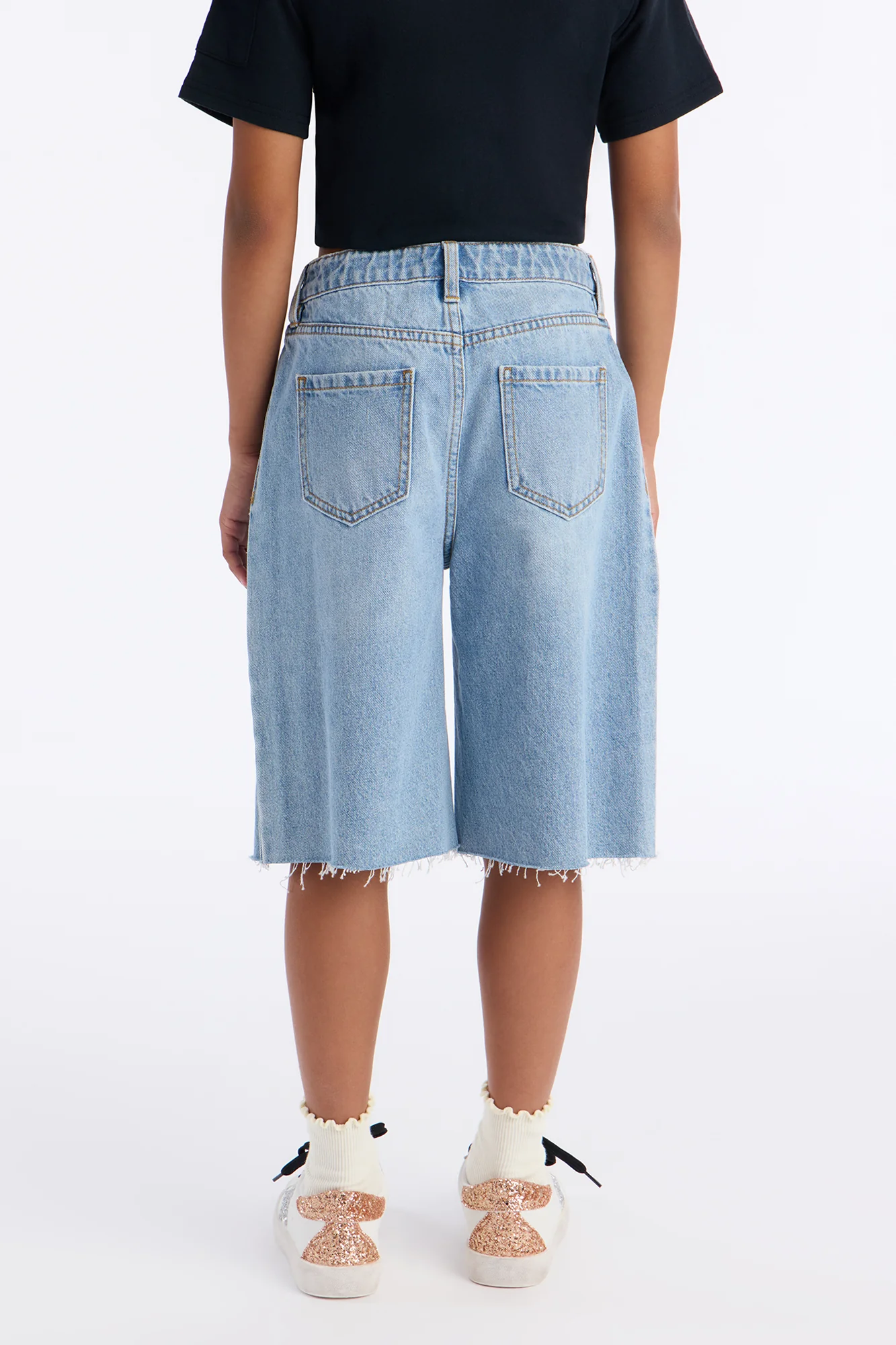 Mini Aleksa Pleated Non Stretch Denim Jorts - Light Wash - Image 3