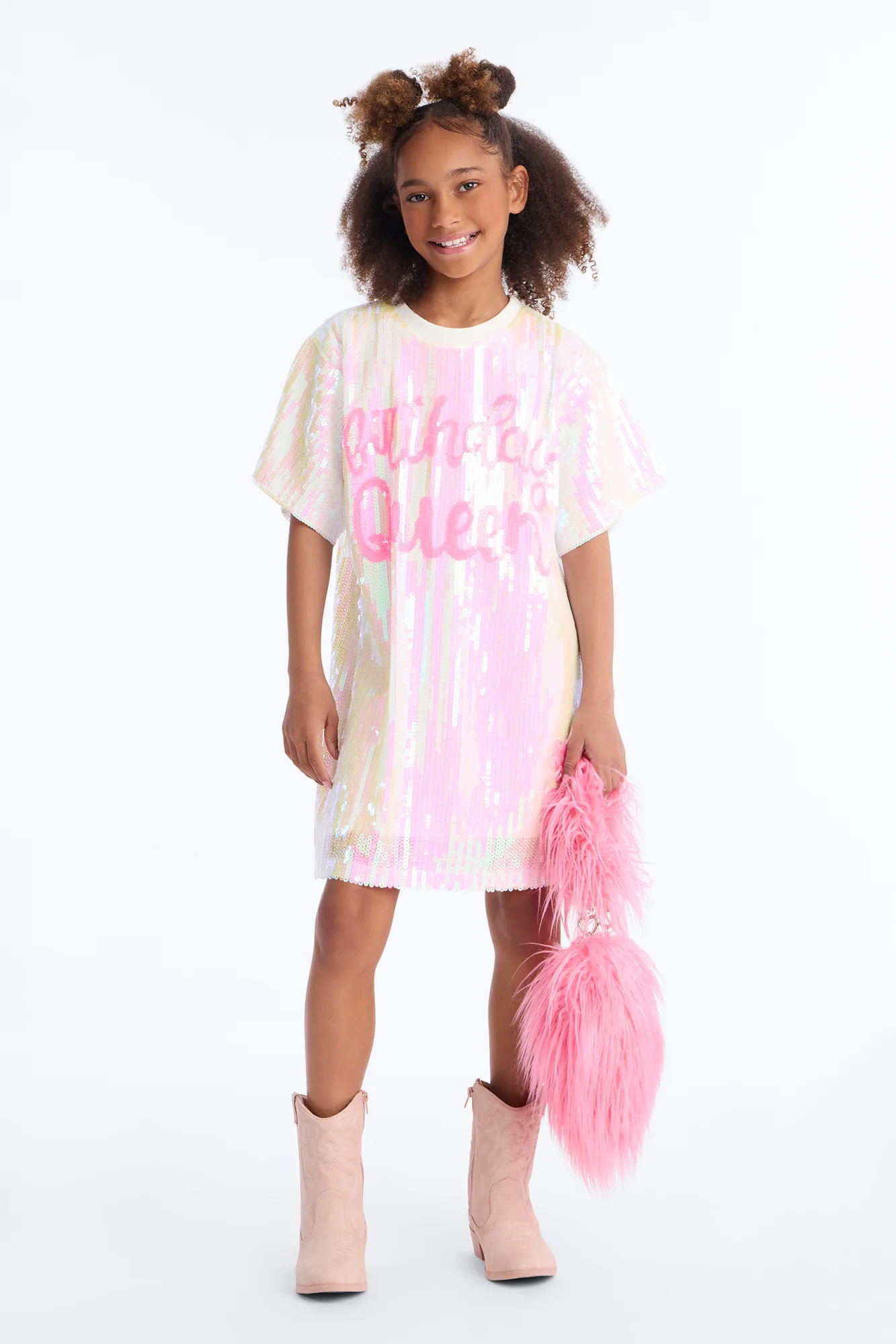 Mini Always The Birthday Queen Sequin Shirt Dress - White