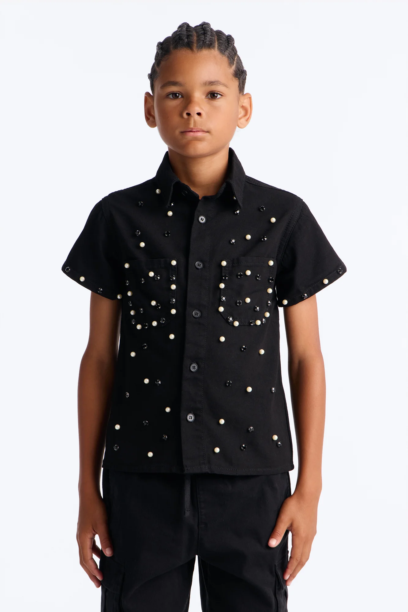 Mini Apex Stud Button Up Shirt - Black
