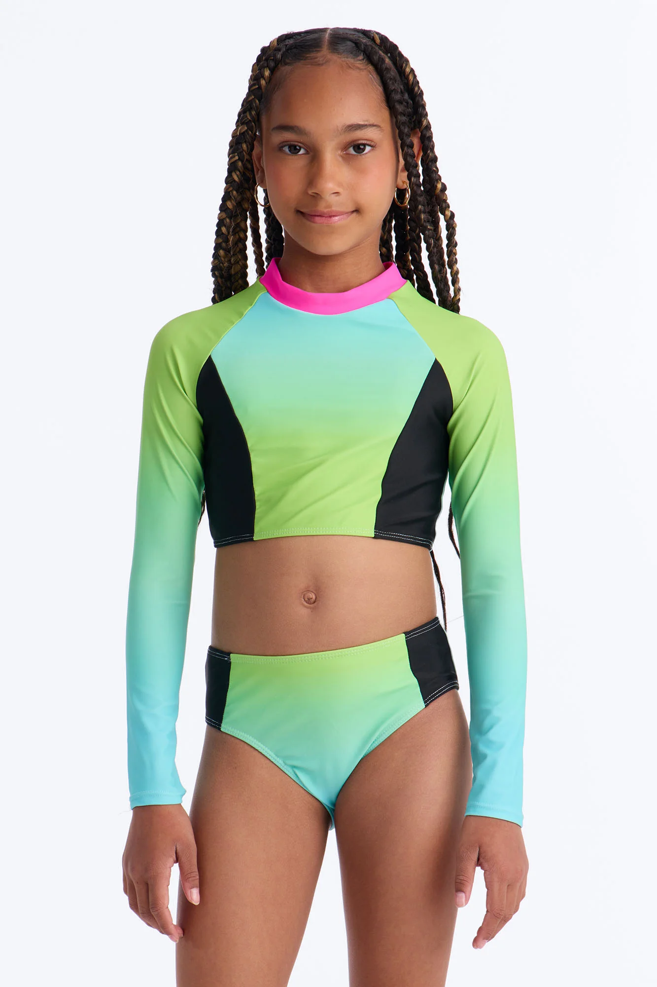 Mini Ariah Long Sleeve 2 Piece Swimsuit - Blue/combo
