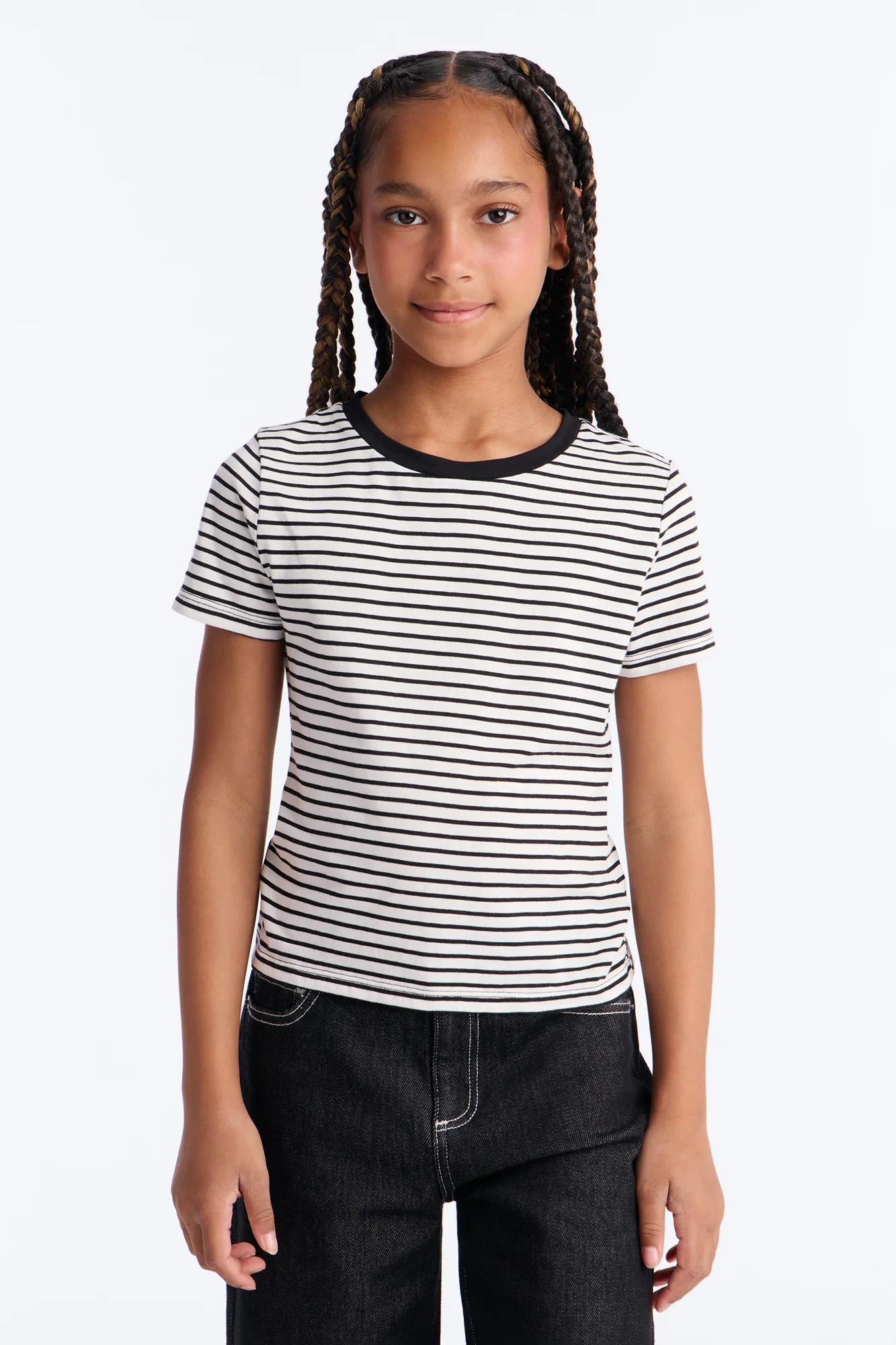 Mini Avery Striped Short Sleeve Top - White/Black