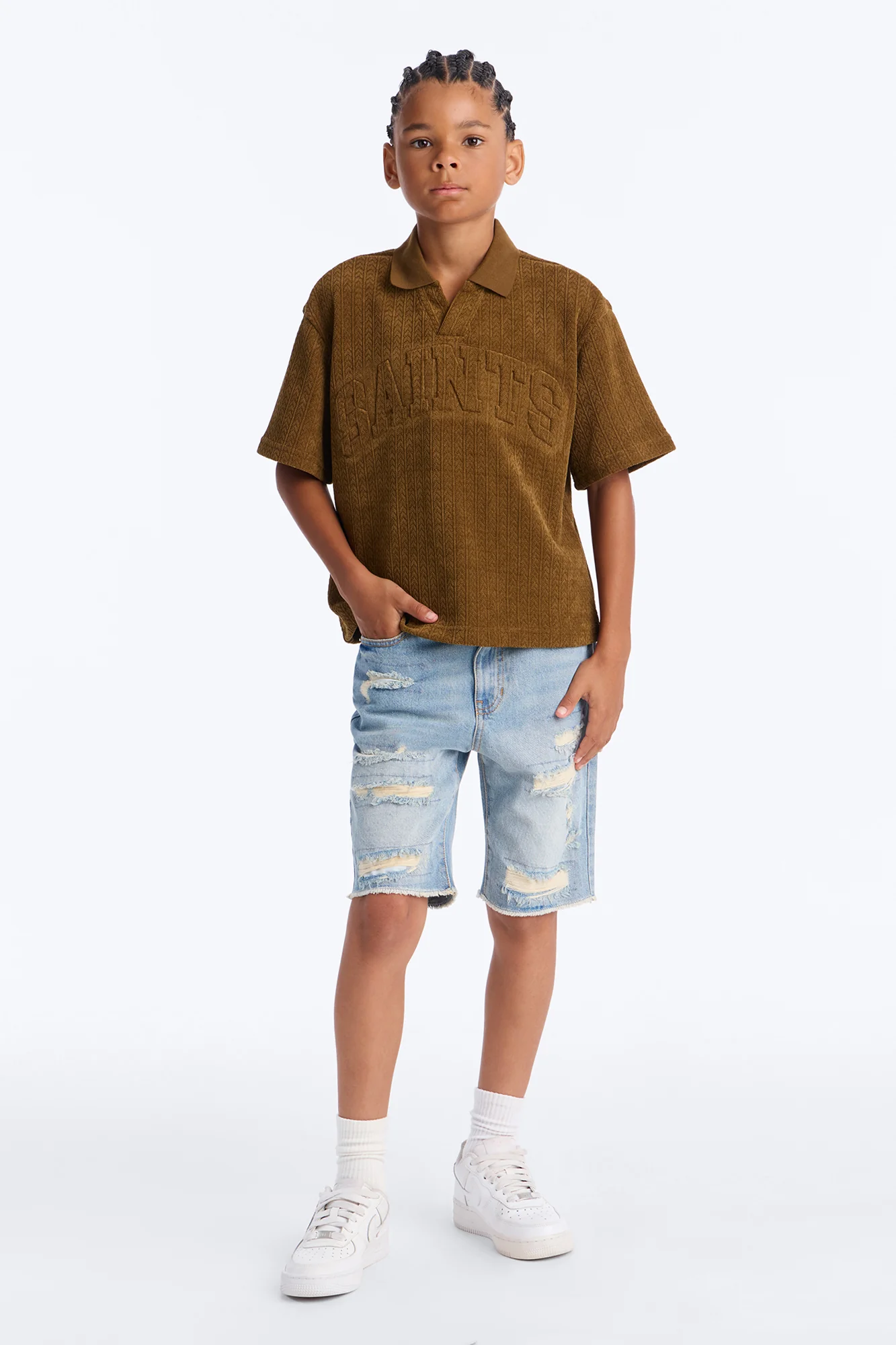 Mini Back To It Distressed Raw Hem Slim Denim Shorts - Light Wash - Image 2