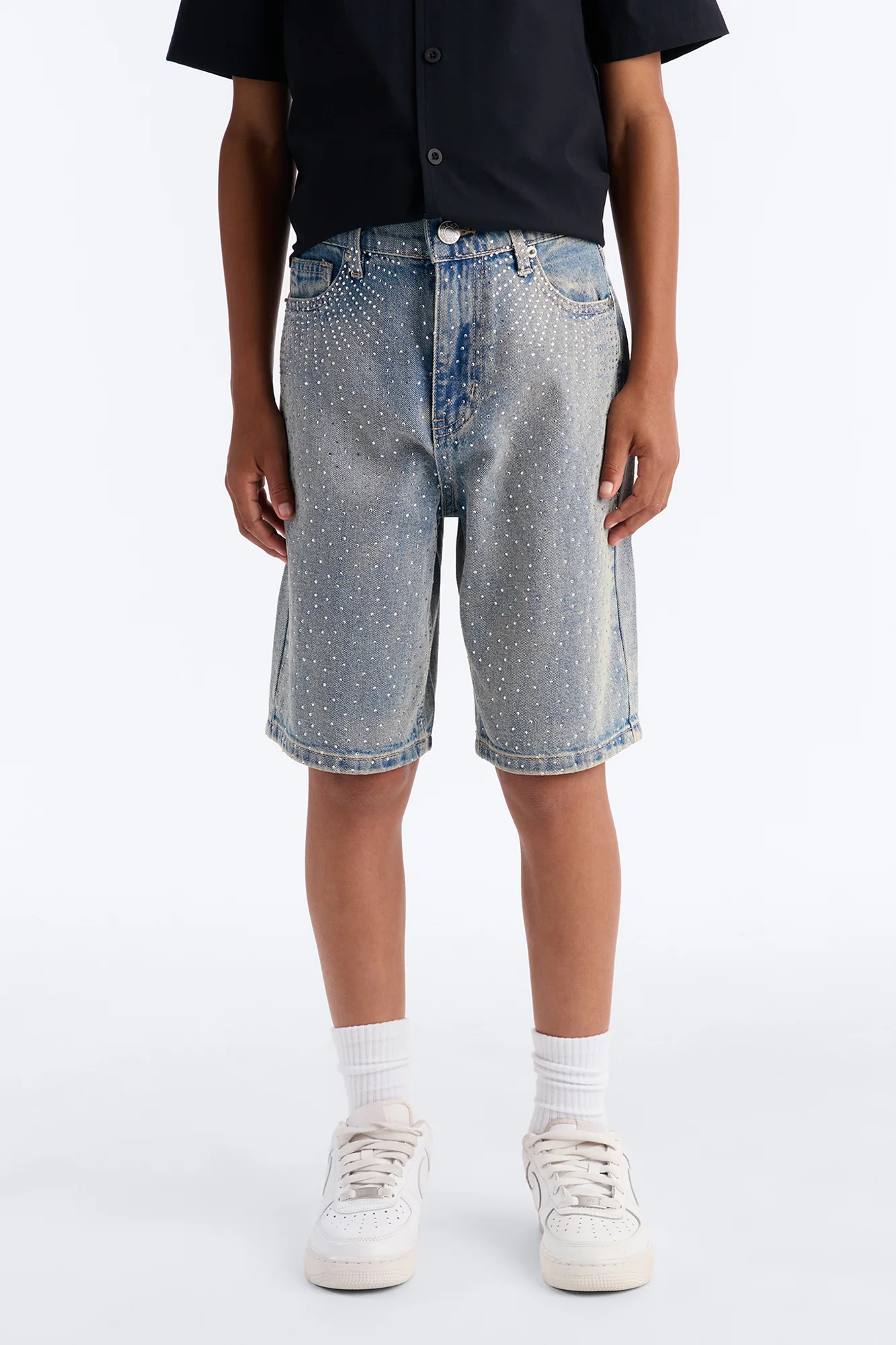 Mini Baggy All Gem Denim Short - Light Blue Wash