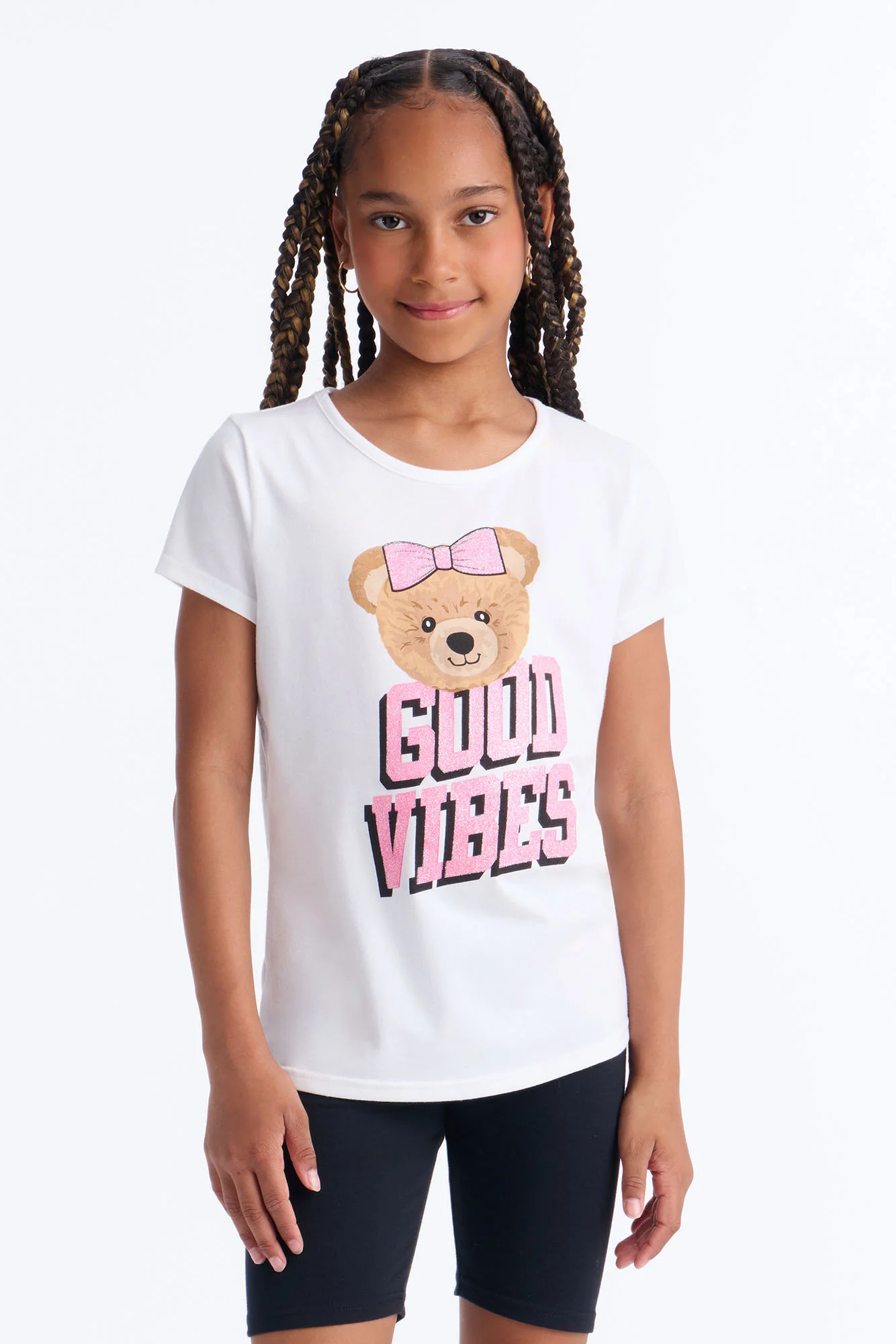 Mini Beary Good Vibes Bike Short Set - White/Black - Image 2