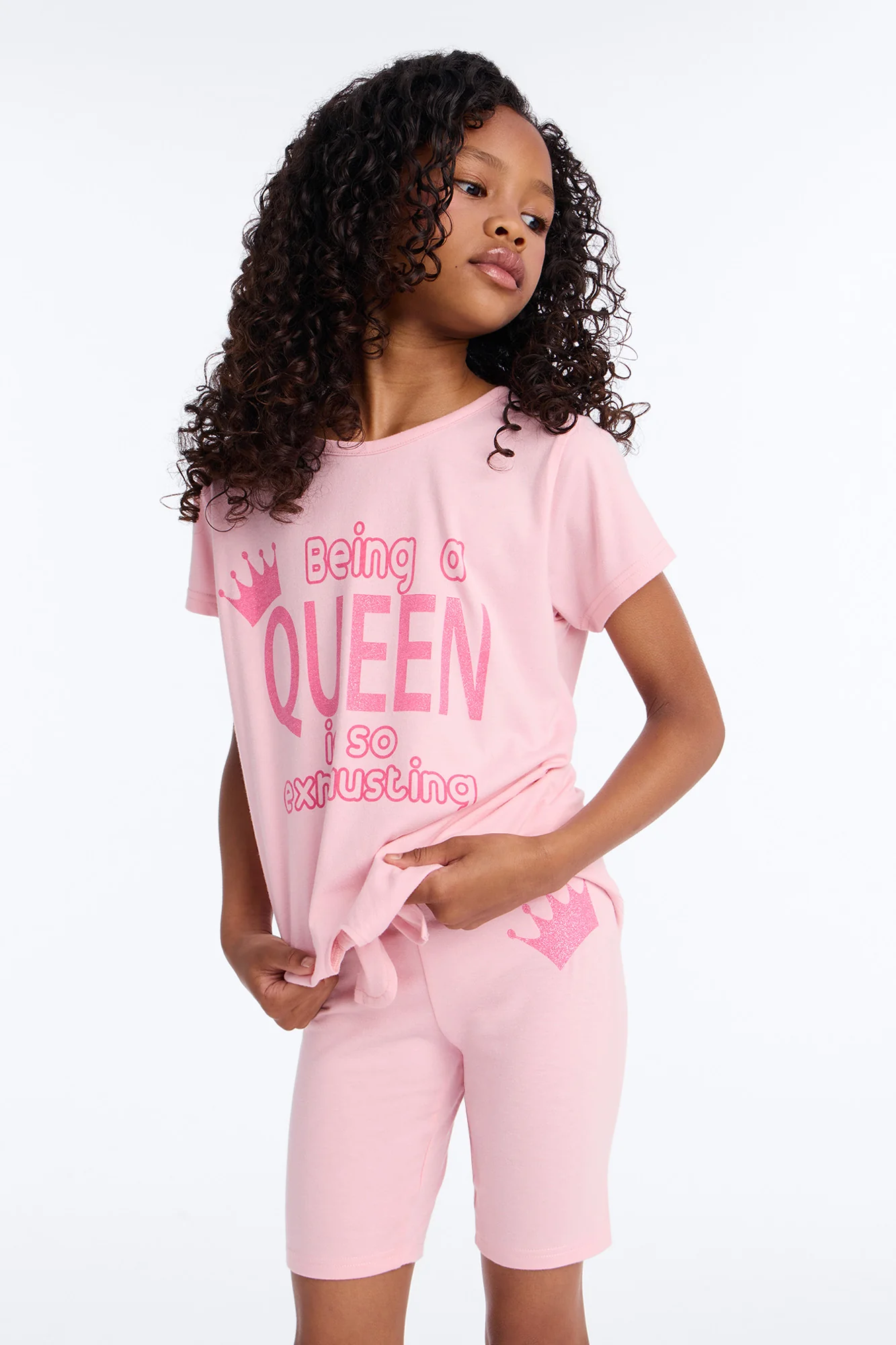 Mini Being A Queen Is Exhausting Bike Short Set - Light Pink - Image 2