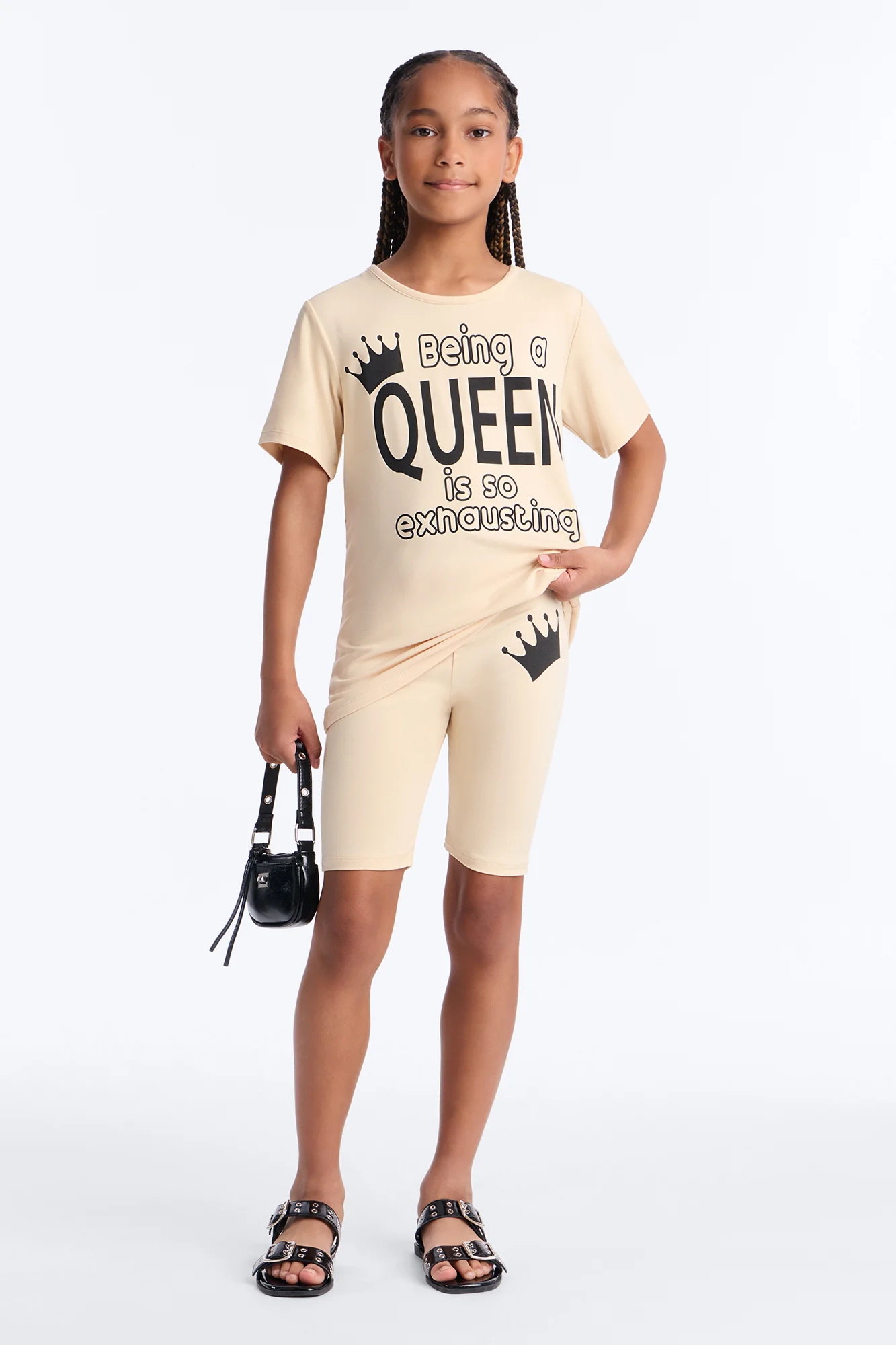 Mini Being A Queen Is So Exhausting Bike Short Set - Mocha