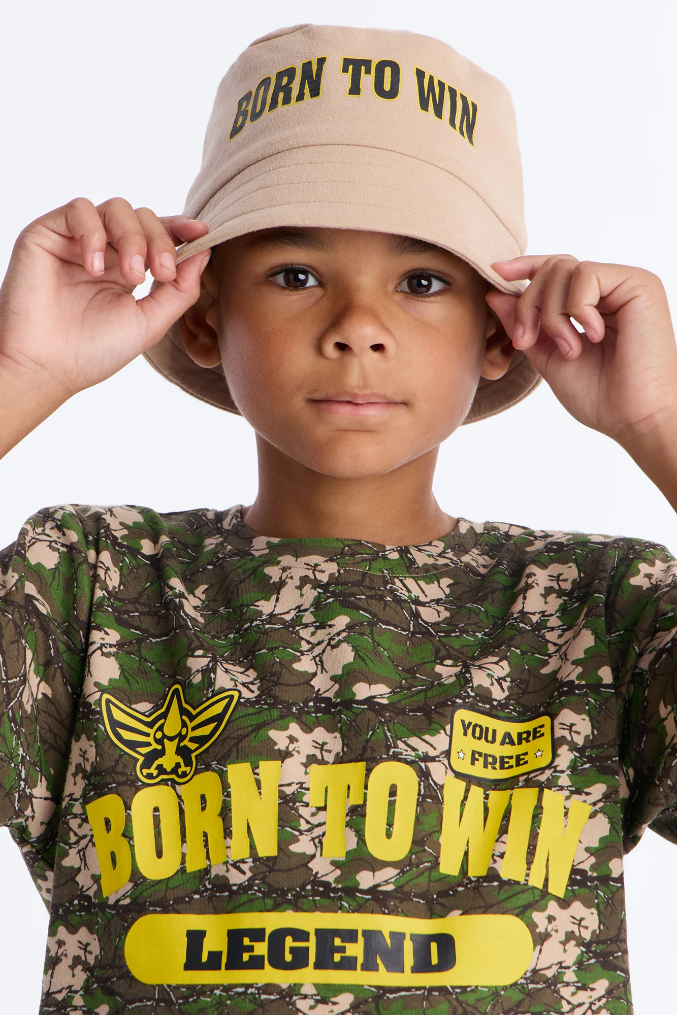 Mini Born To Win Short Set With Bucket Hat - Taupe/combo - Image 3