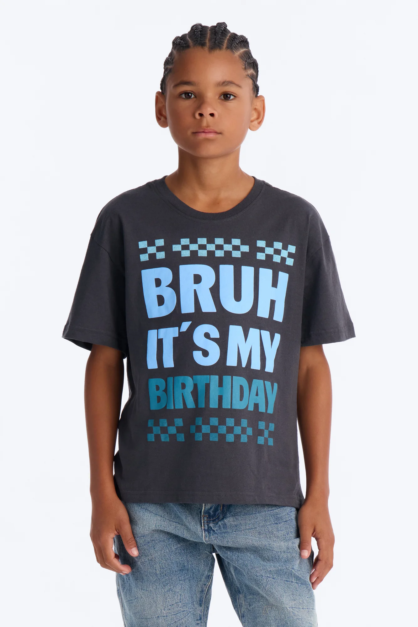 Mini Bruh It's My Birthday Short Sleeve Tee - Charcoal