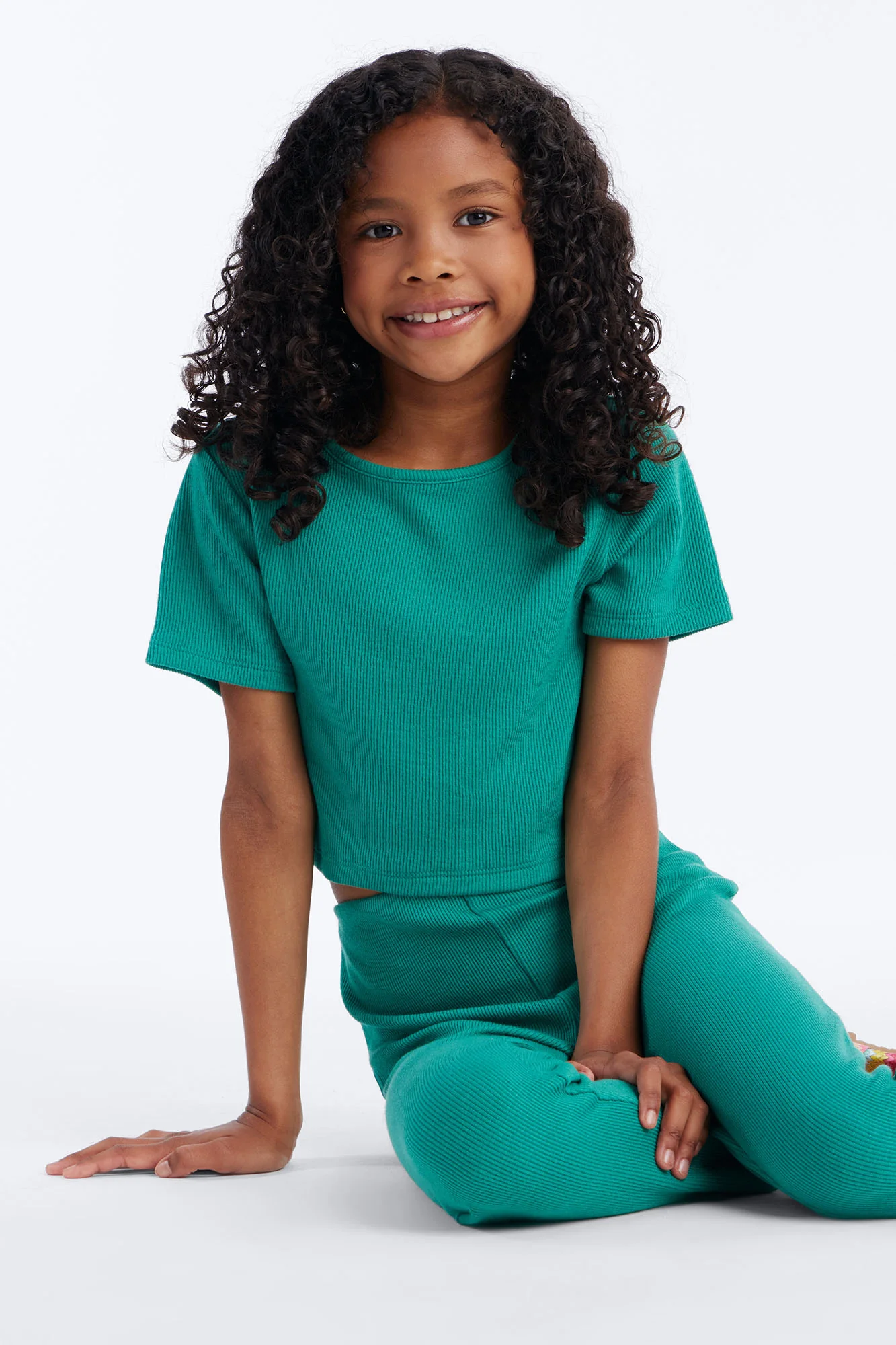 Mini Callie Ribbed Capri Set - Green - Image 2