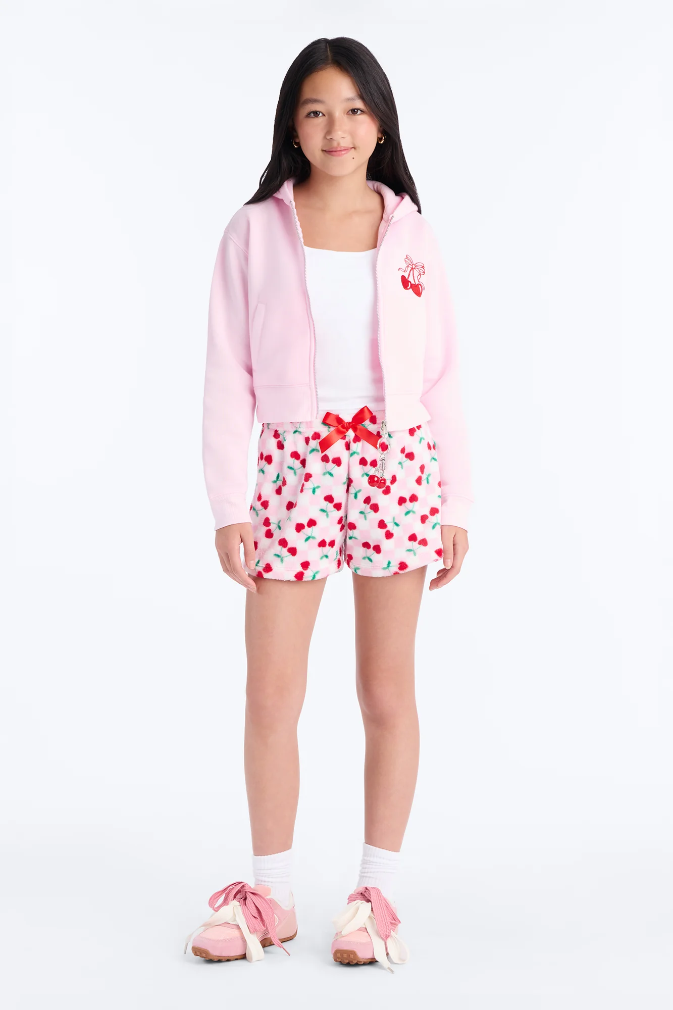 Mini Charming Cherries Short Set - Pink/combo