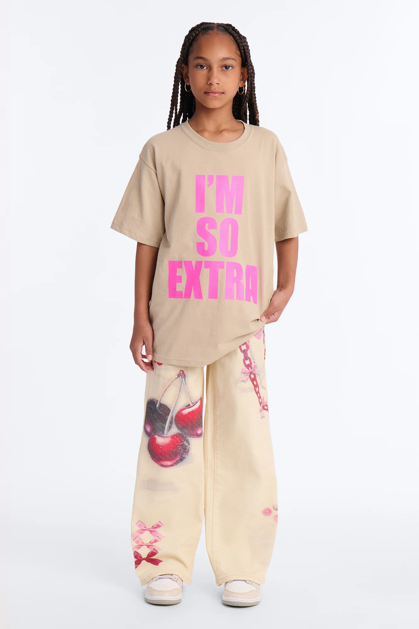 Mini Cherry On Top Printed Wide Leg Jeans - Ivory - Image 2