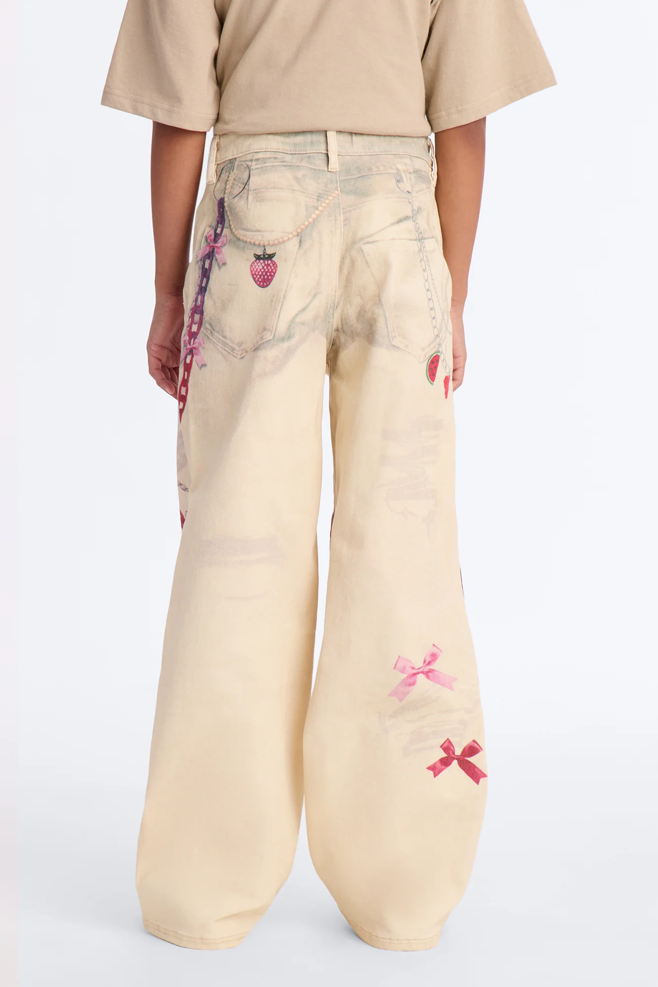 Mini Cherry On Top Printed Wide Leg Jeans - Ivory - Image 4