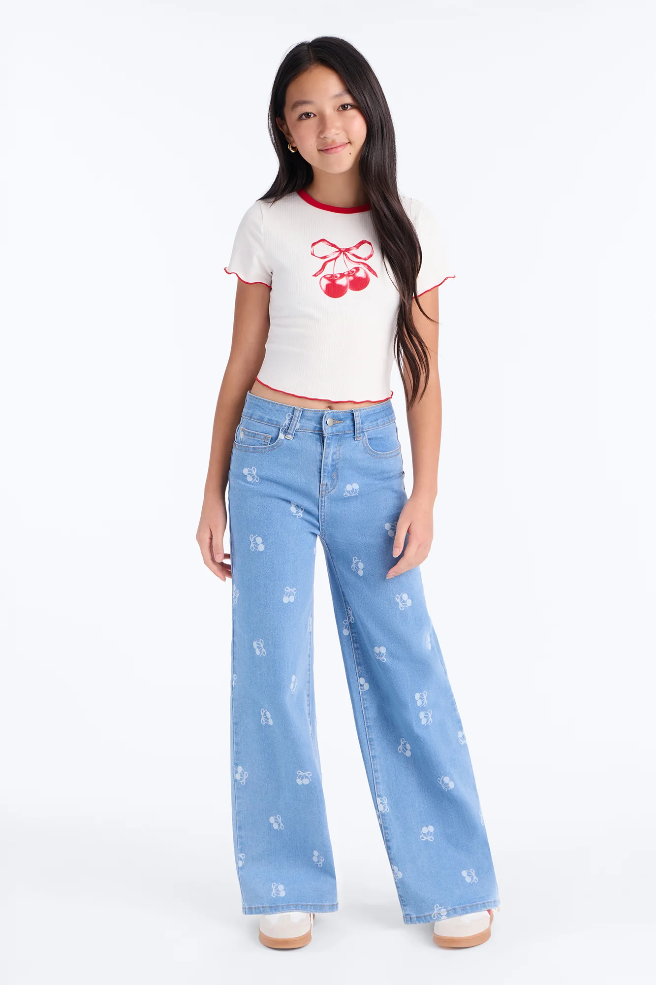 Mini Cherry On Top Wide Leg Jeans - Light Wash