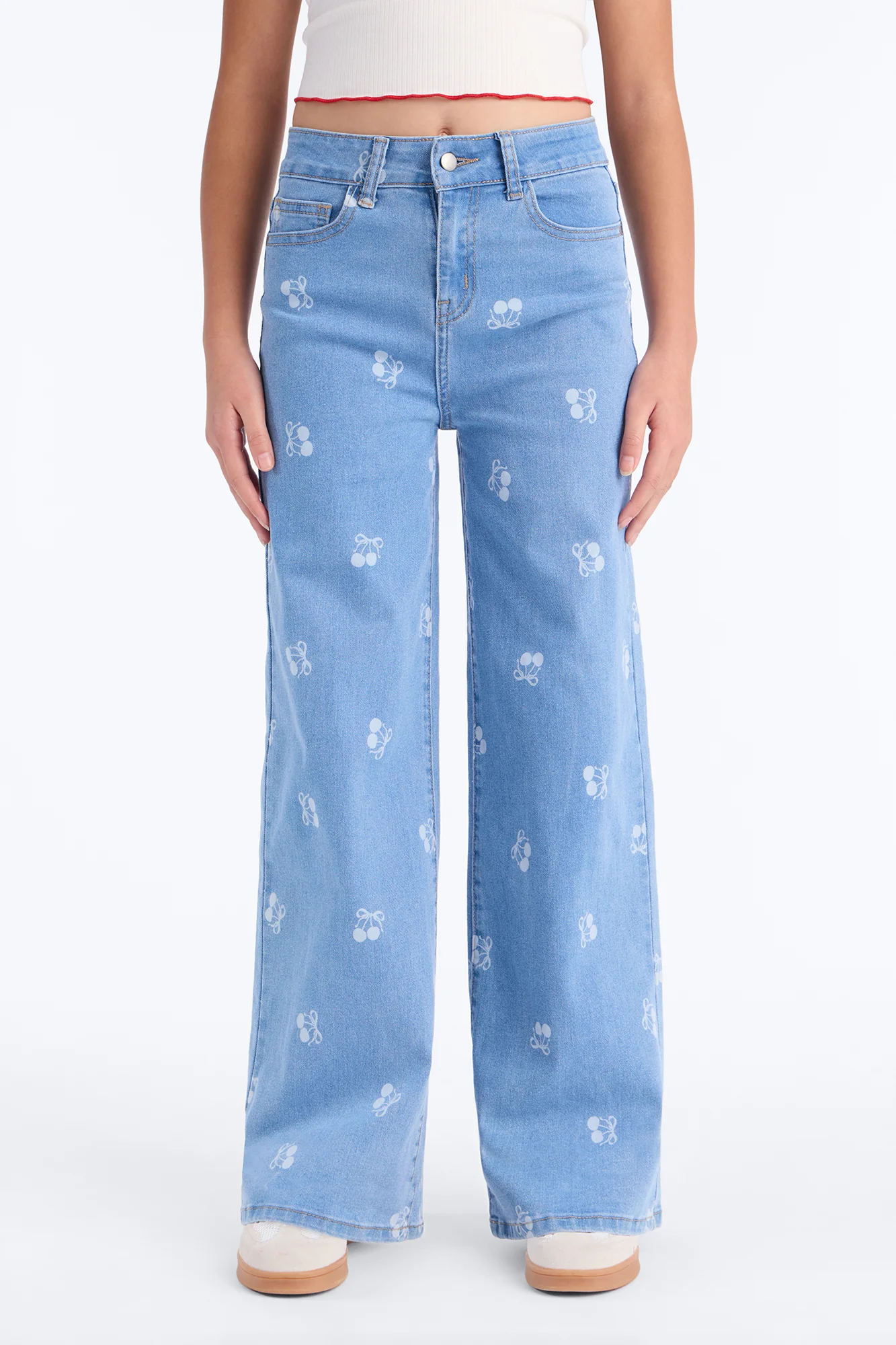 Mini Cherry On Top Wide Leg Jeans - Light Wash - Image 2
