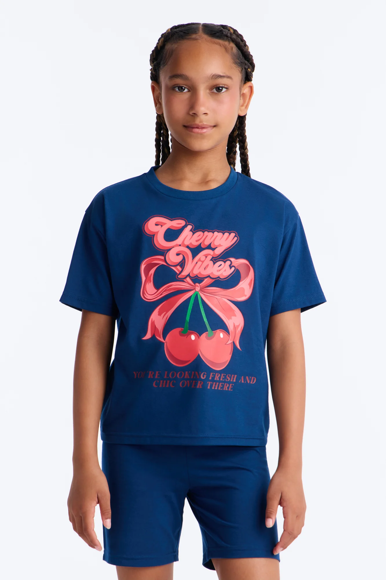 Mini Cherry Vibes Short Set - Navy - Image 2