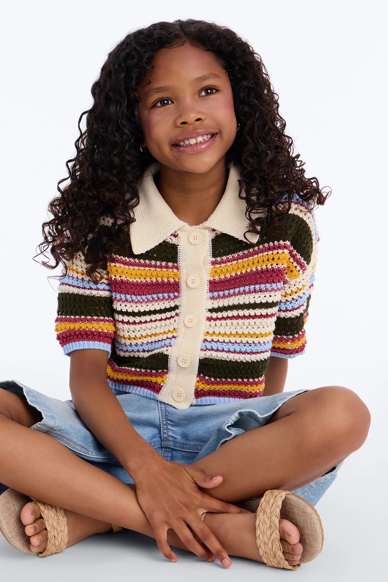 Mini Coasting Through Striped Crochet Shirt - Multi Color