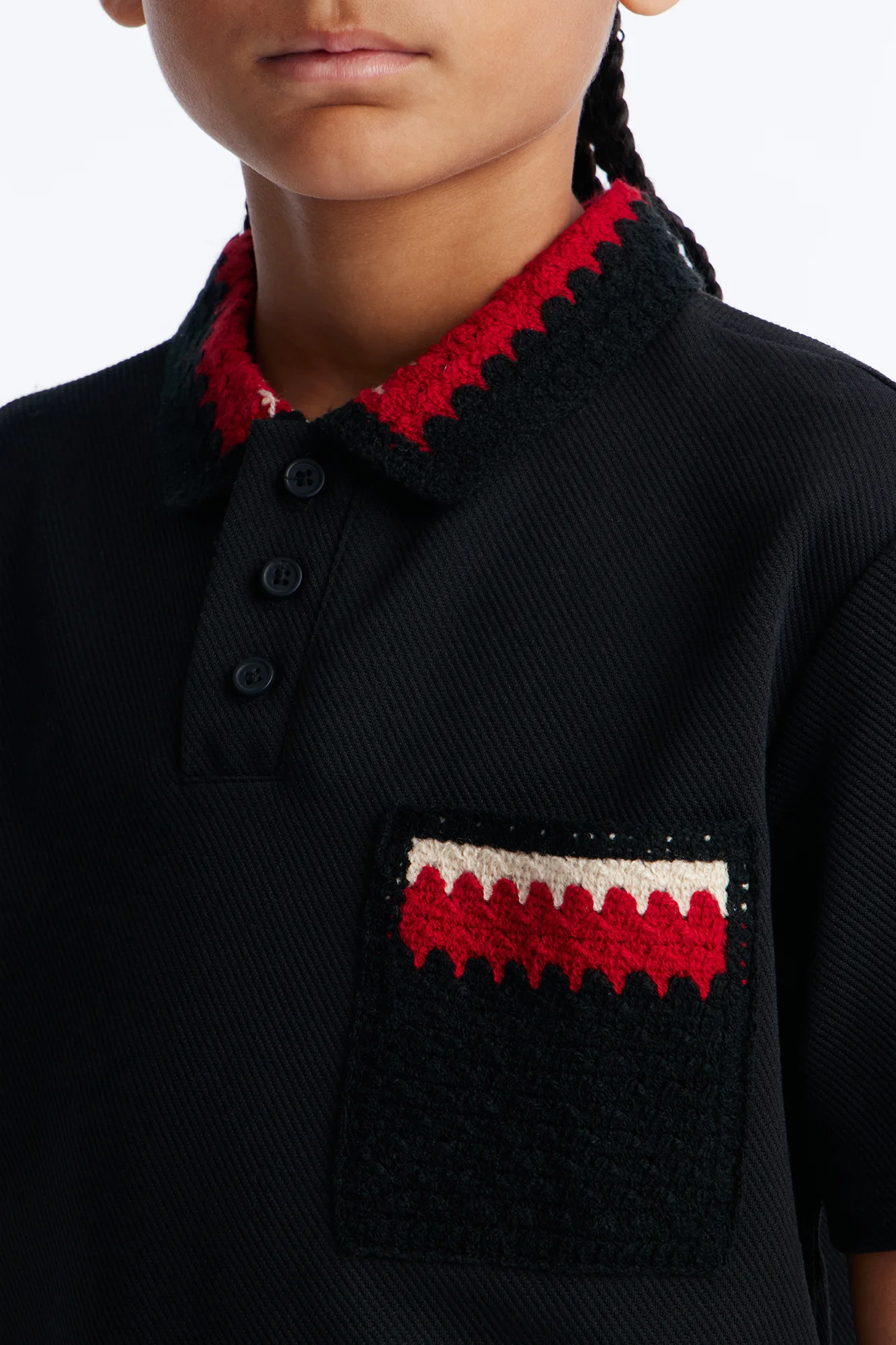 Mini Costa Mesa Crochet Collar Polo - Black - Image 3