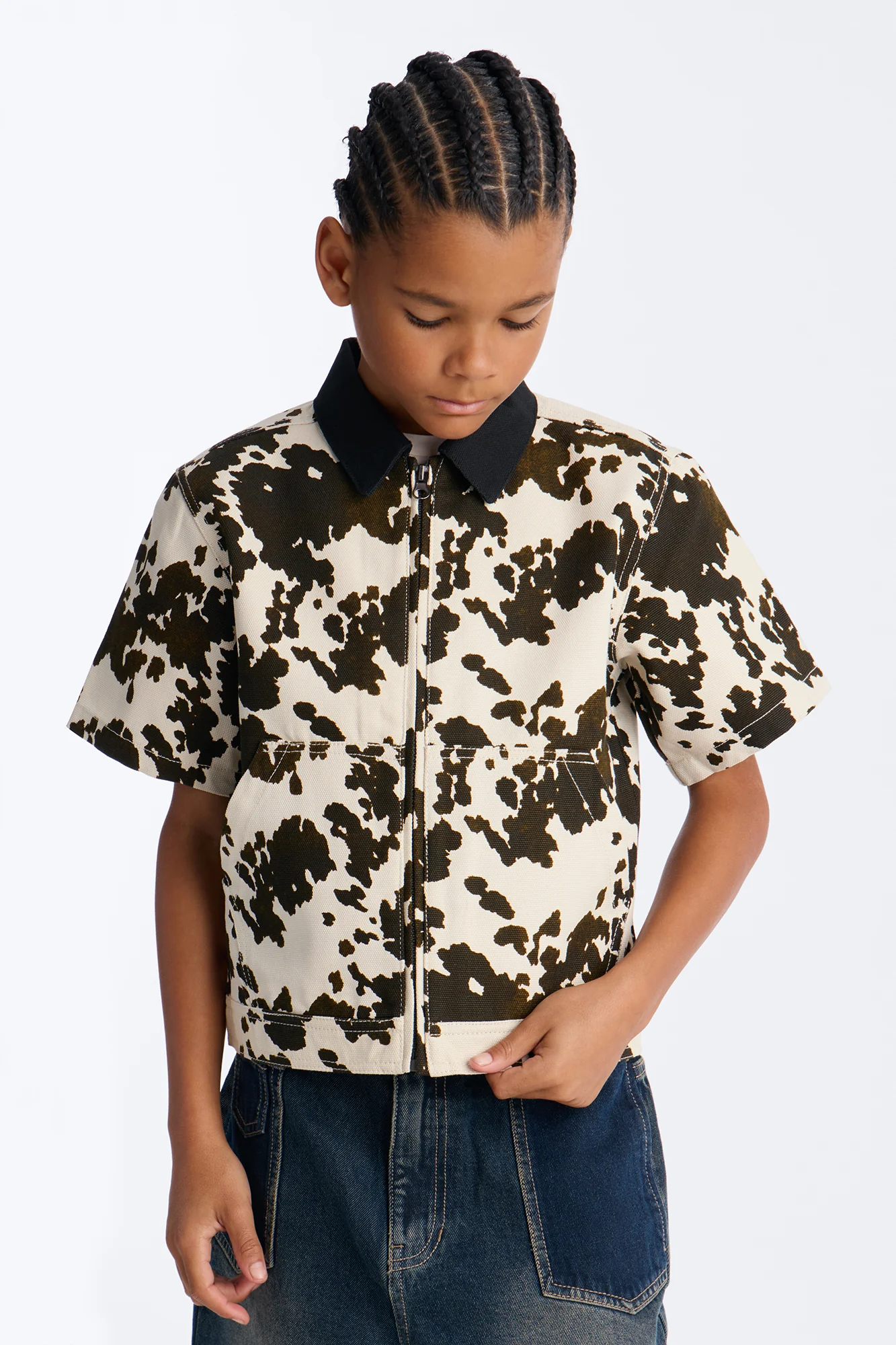 Mini Cropped Roxbury Contrast Collar Shirt - White/combo