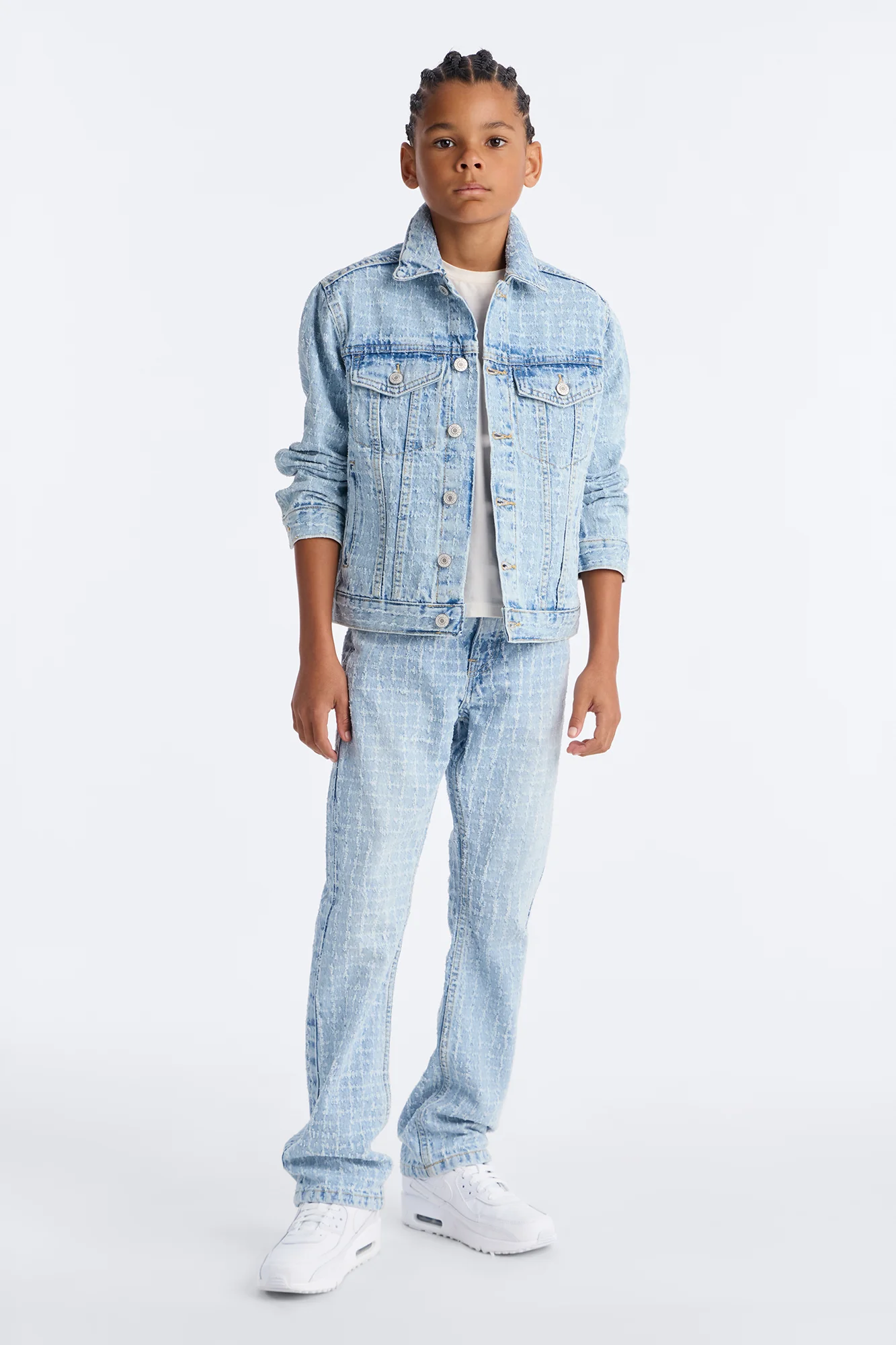Mini Windowpane Denim Trucker Jacket - Light Wash - Image 2