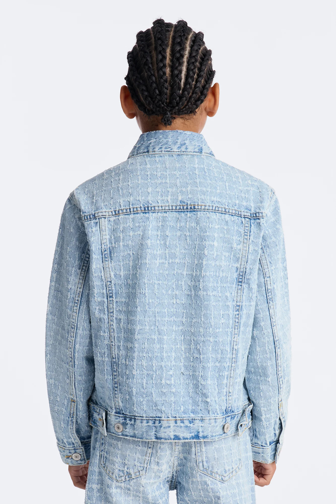 Mini Windowpane Denim Trucker Jacket - Light Wash - Image 4