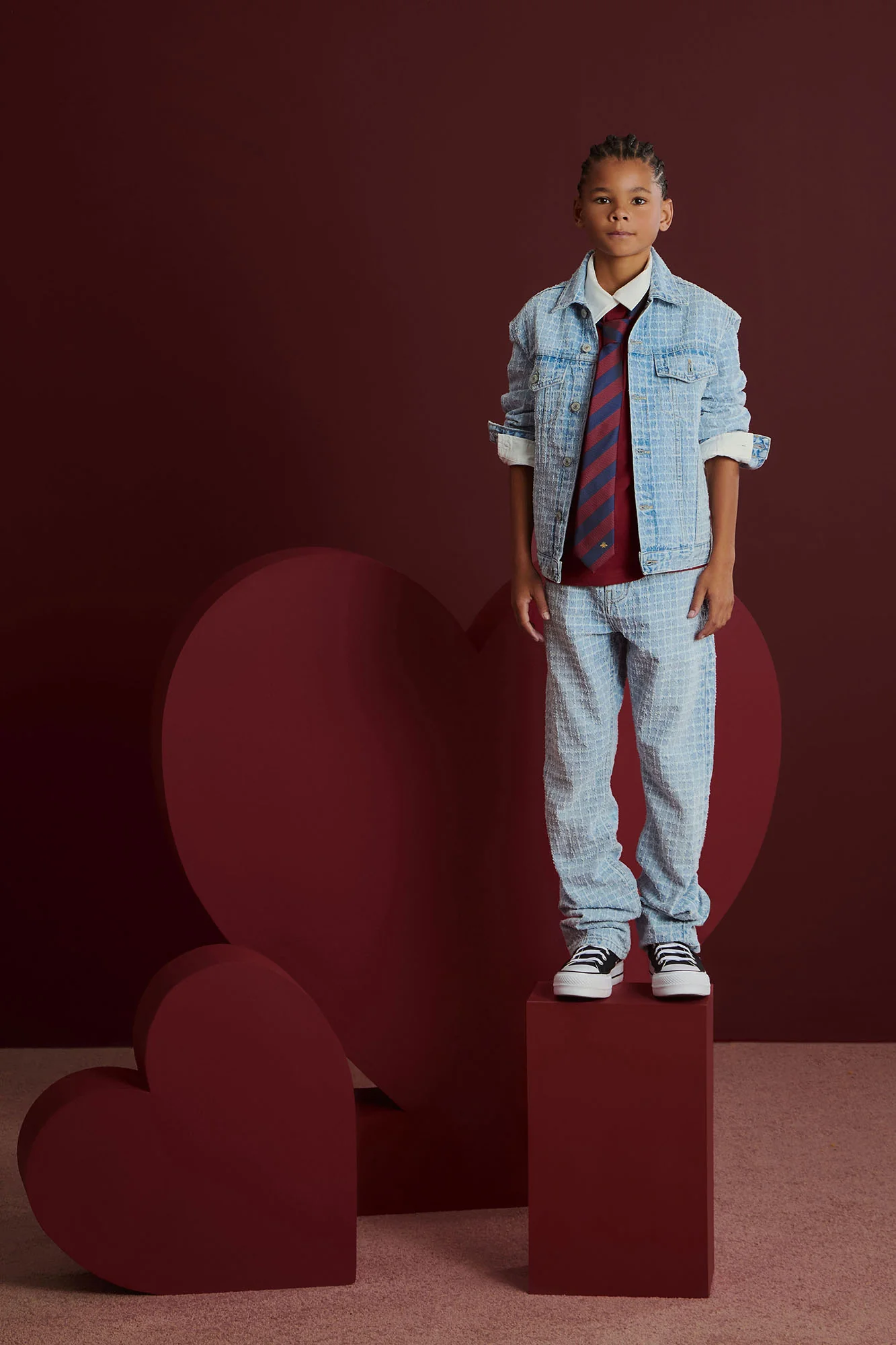 Mini Windowpane Denim Trucker Jacket - Light Wash - Image 7