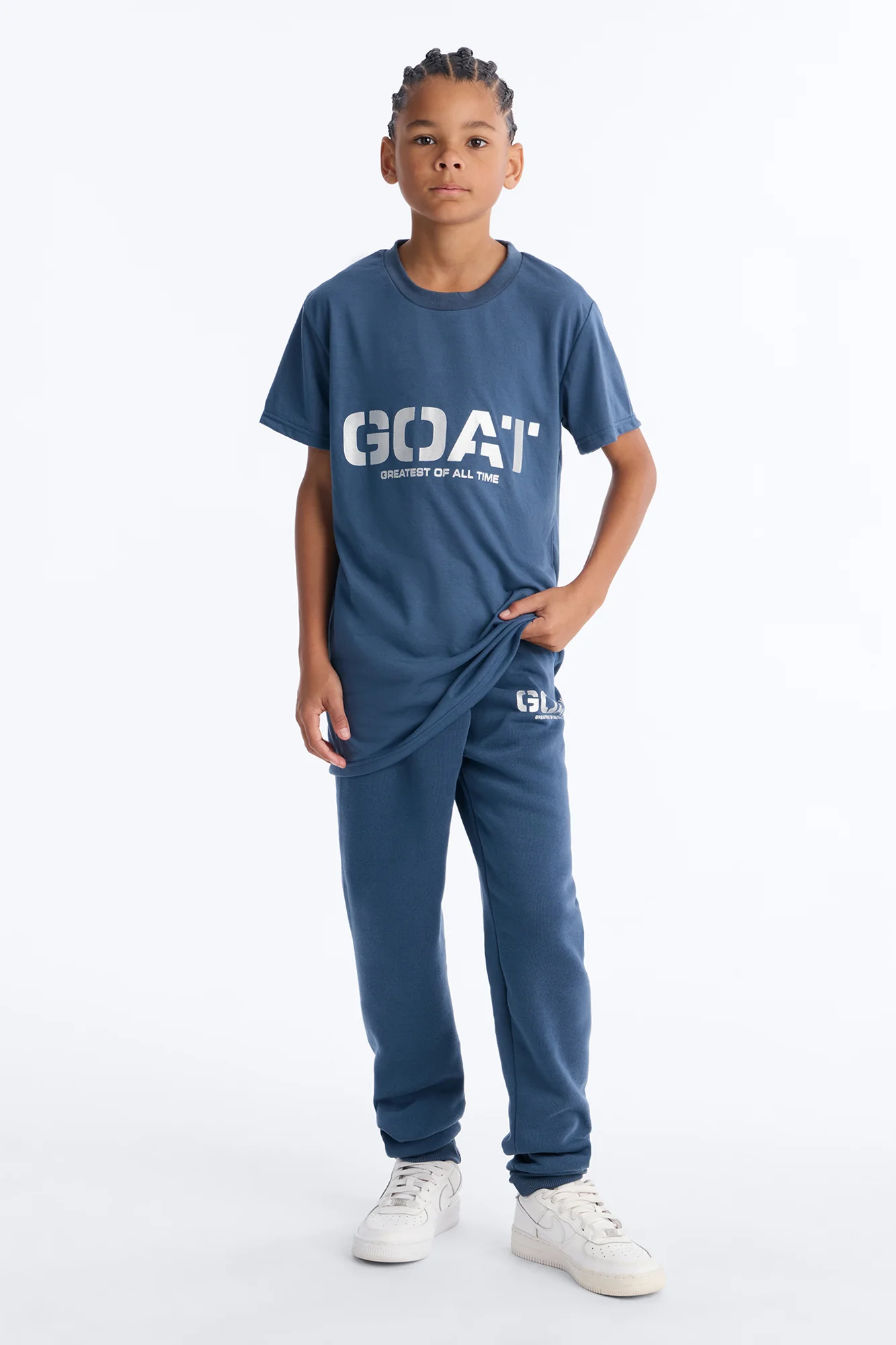 Mini Don't Mess With The GOAT Jogger Pant Set - Blue